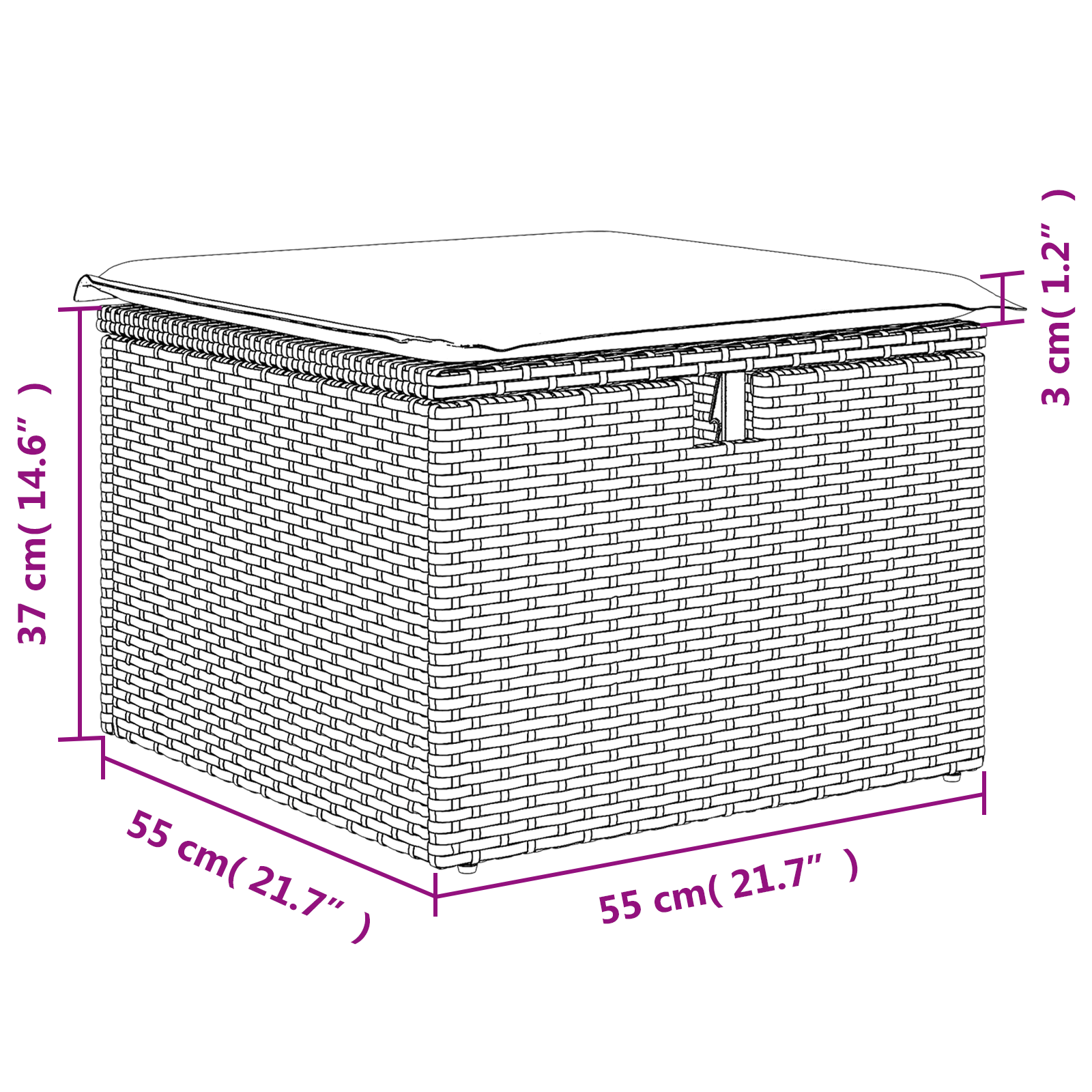 Tuinkruk met kussen 55x55x37 cm poly rattan grijs