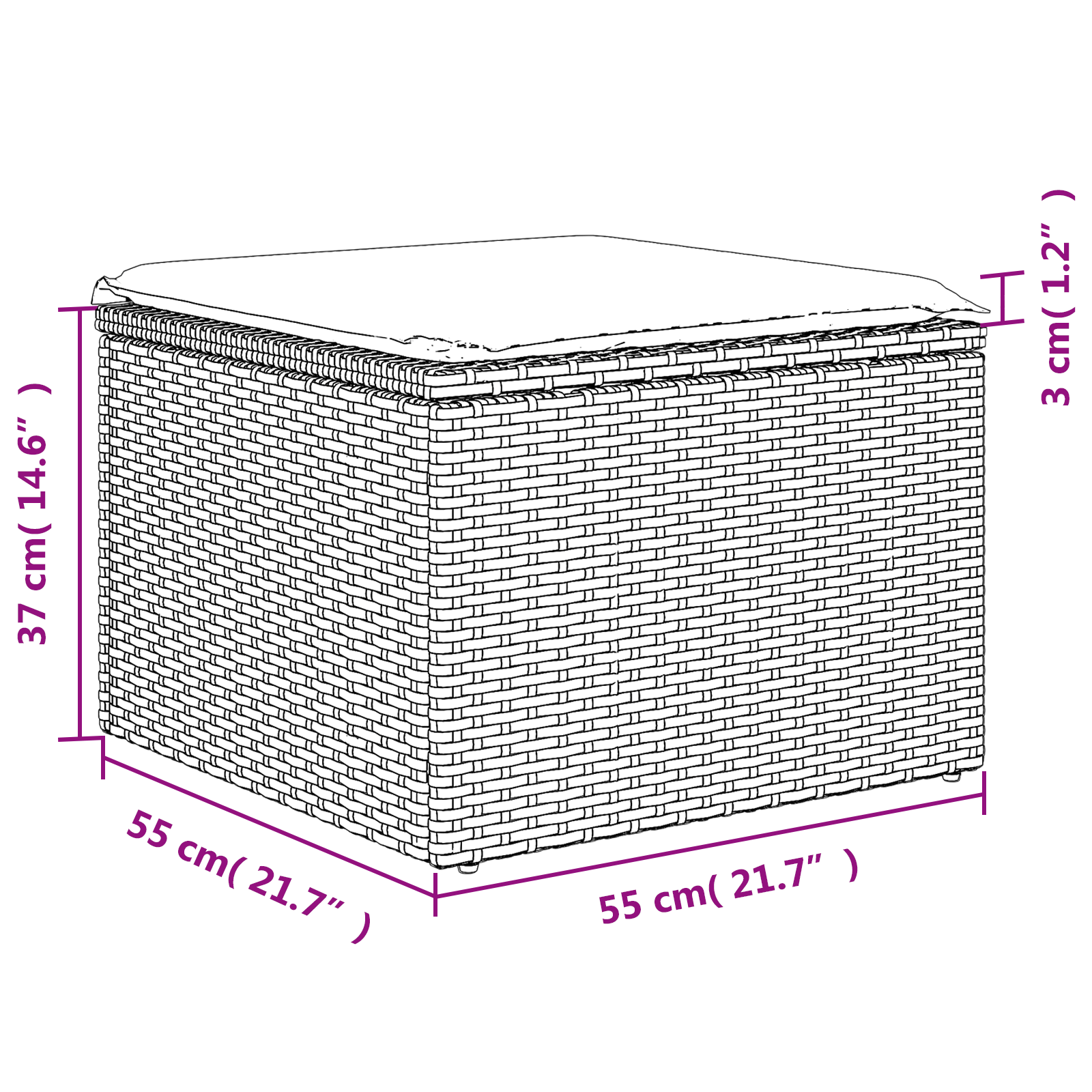 Tuinkruk met kussen 55x55x37 cm poly rattan grijs