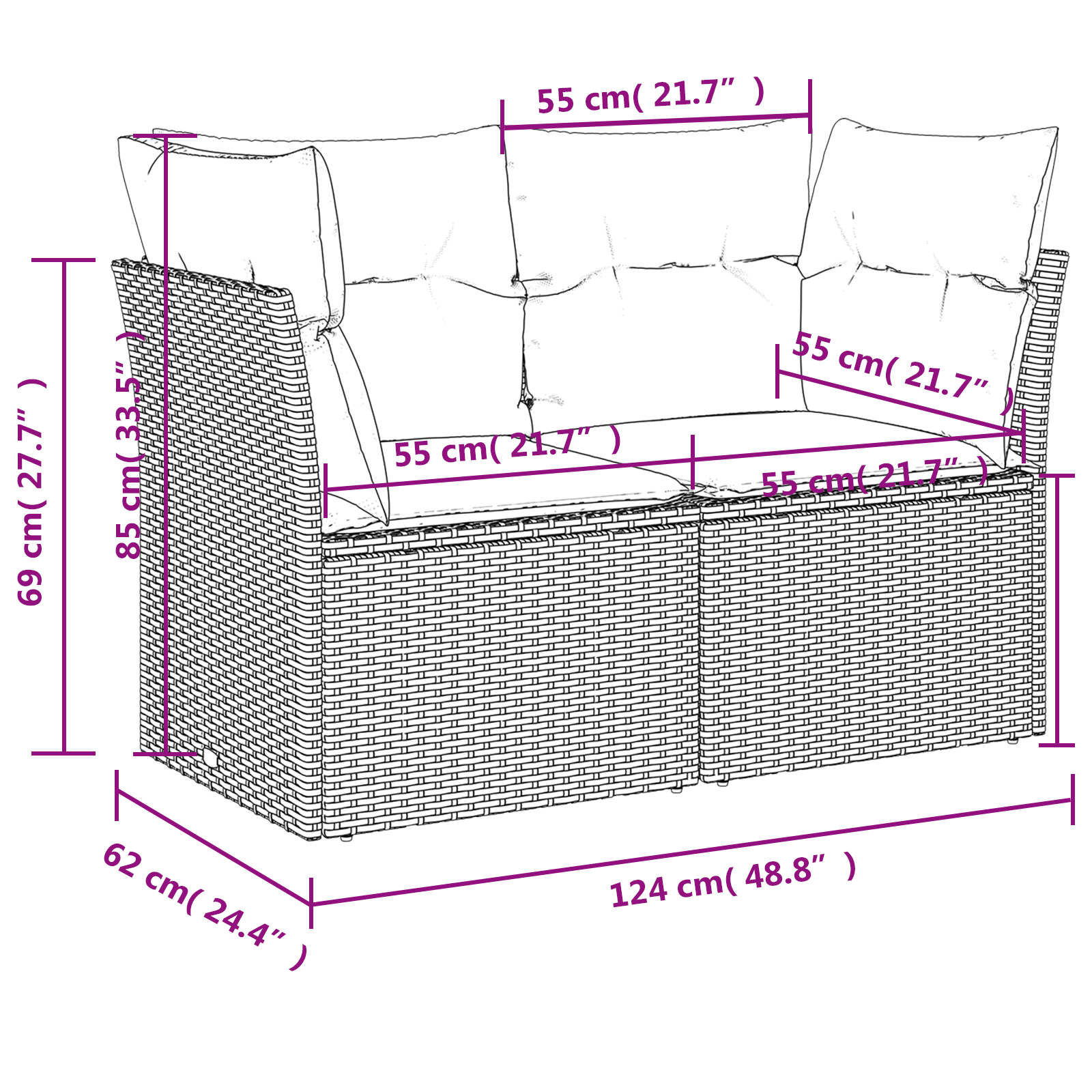 | Tuinbank | met kussen met opslag Grijs 124 x 62 x 69 cm Poly riet