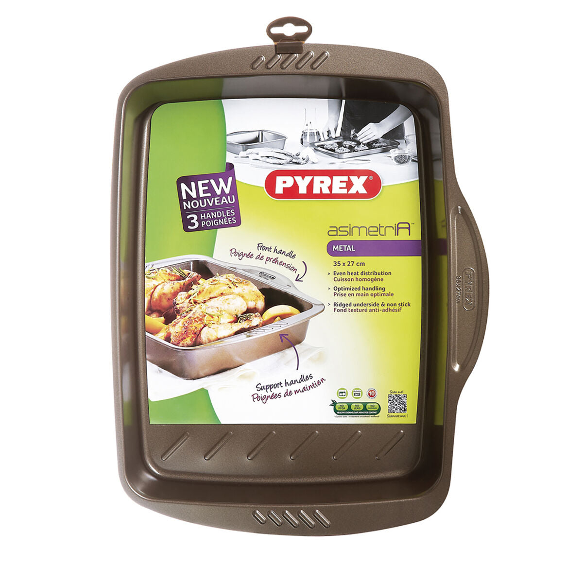 Vierkante mal Pyrex Asimetria Zwart Metaal 35 x 27 cm Rechthoekig (6 Stuks)