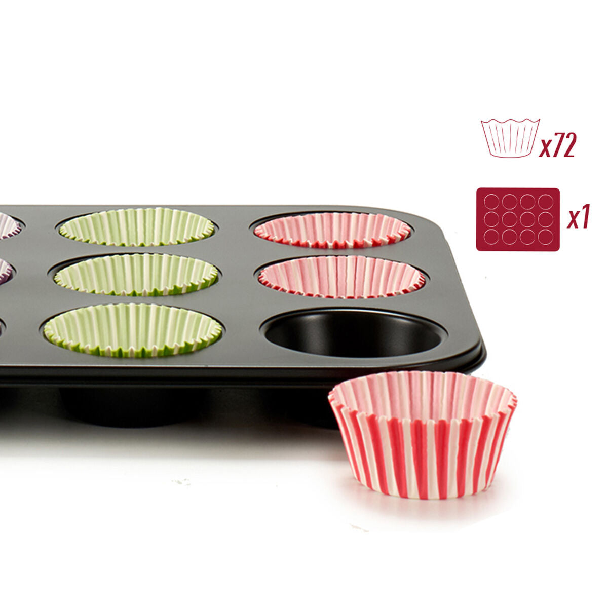 Bakplaat voor Muffins Multicolour Ovenschaal (7 x 7 x 3 cm) (35 x 3 x 26,5 cm) (12 Stuks)
