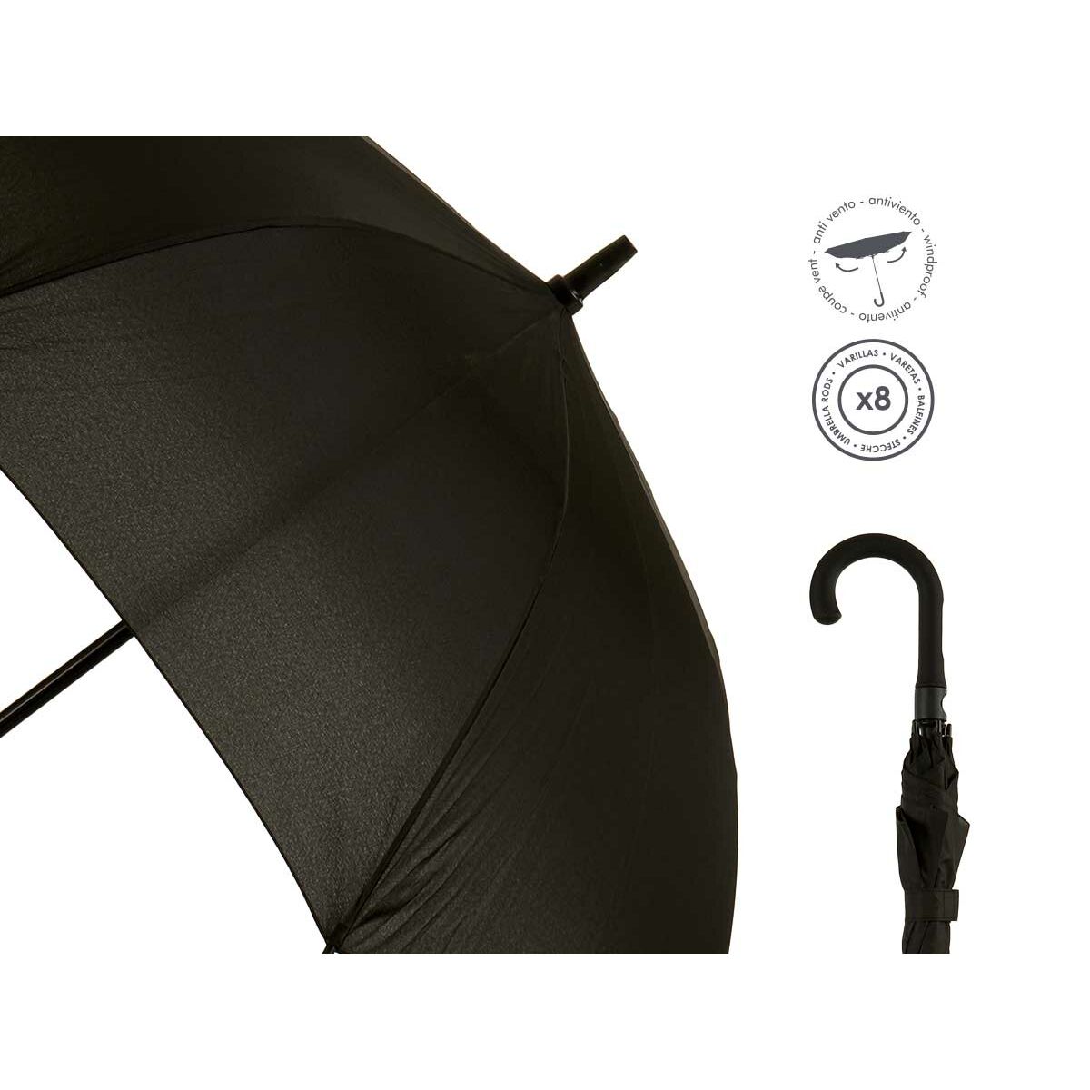 Paraplu Zwart Metaal Stof 100 x 100 x 84 cm (24 Stuks)