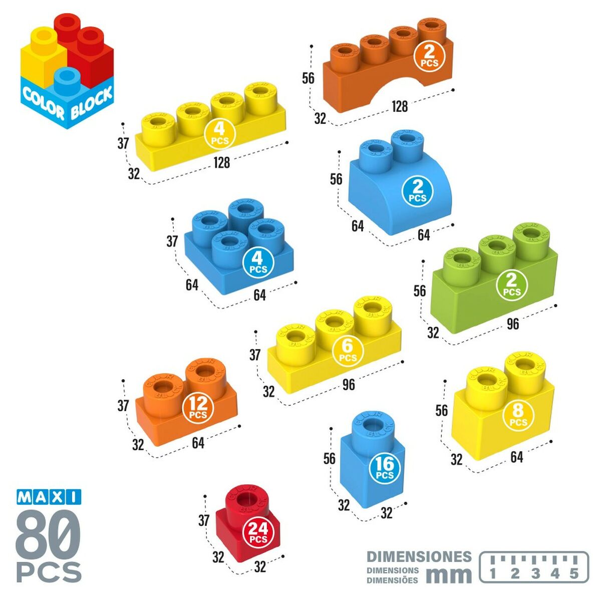 Bouwspel Color Block Basic 80 Onderdelen (4 Stuks)