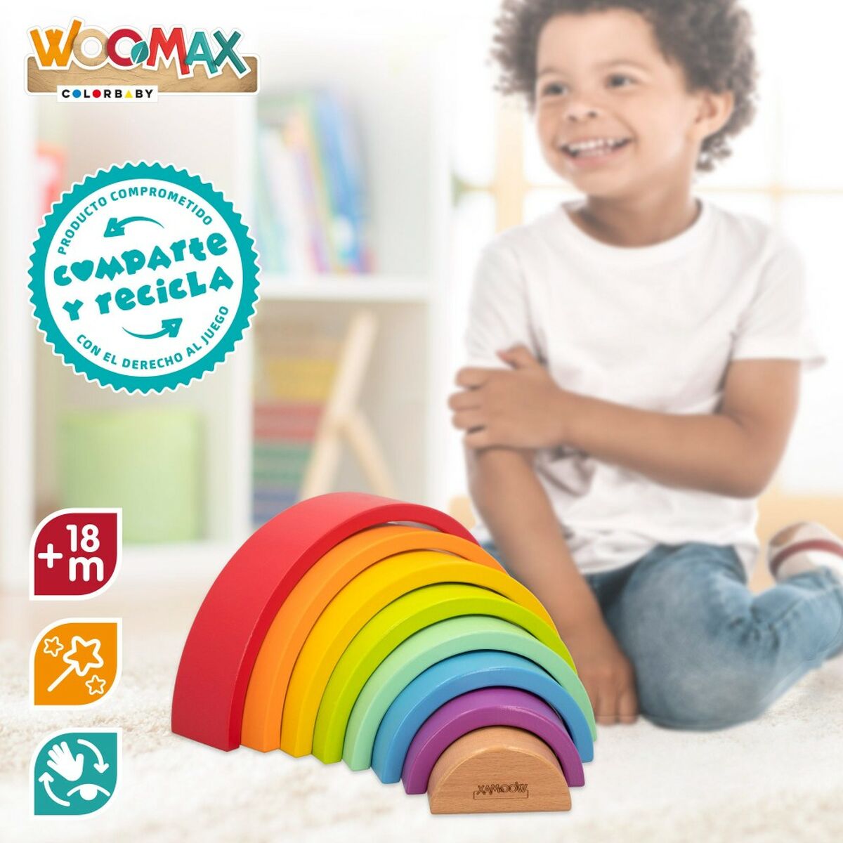 Houten Kinderpuzzel Woomax Regenboog 8 Onderdelen 4 Stuks