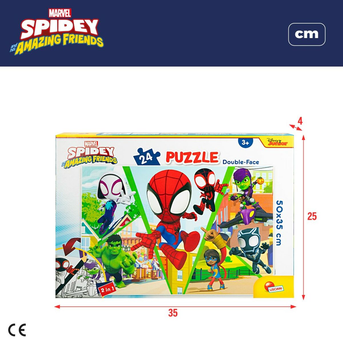 Kinderpuzzel Spidey Dubbelzijdig 50 x 35 cm 24 Onderdelen (12 Stuks)