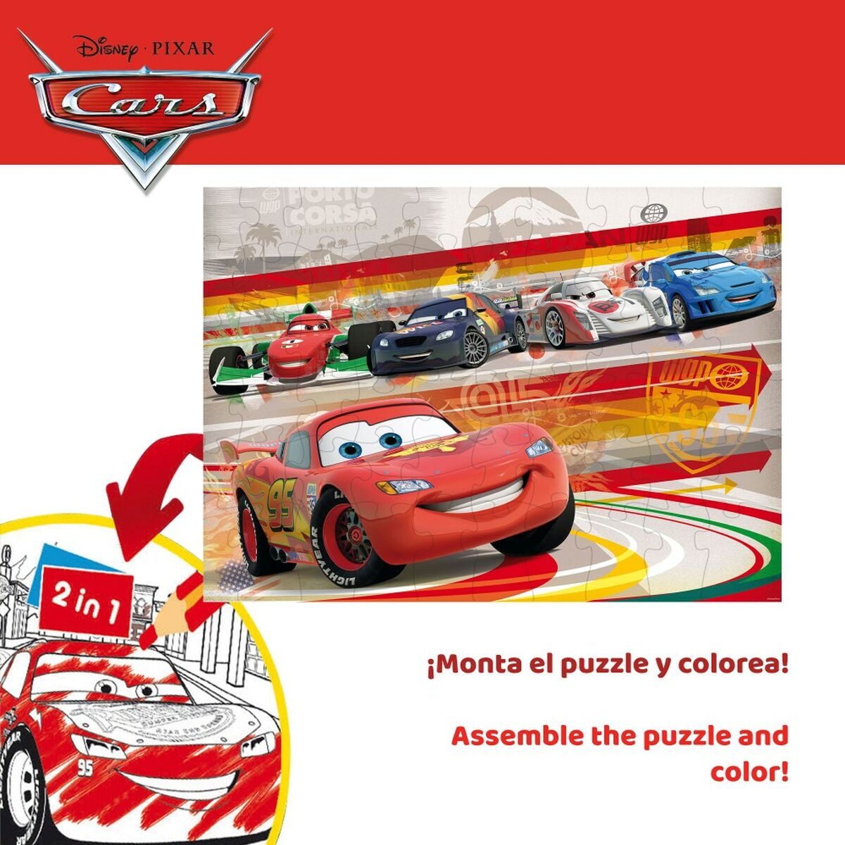 Kinderpuzzel Cars Dubbelzijdig 60 Onderdelen 50 x 35 cm (12 Stuks)