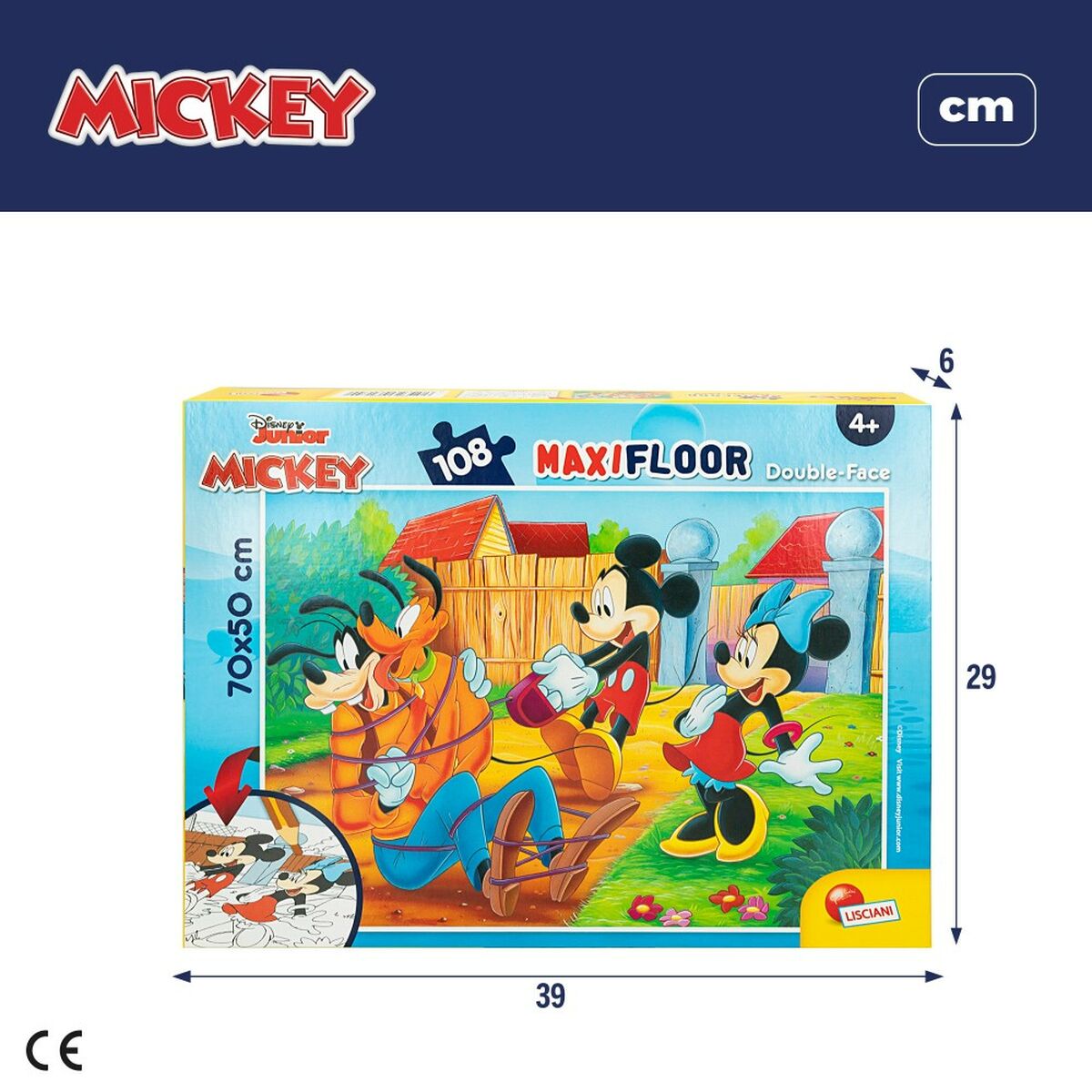 Kinderpuzzel Mickey Mouse Dubbelzijdig 108 Onderdelen 70 x 1,5 x 50 cm (6 Stuks)