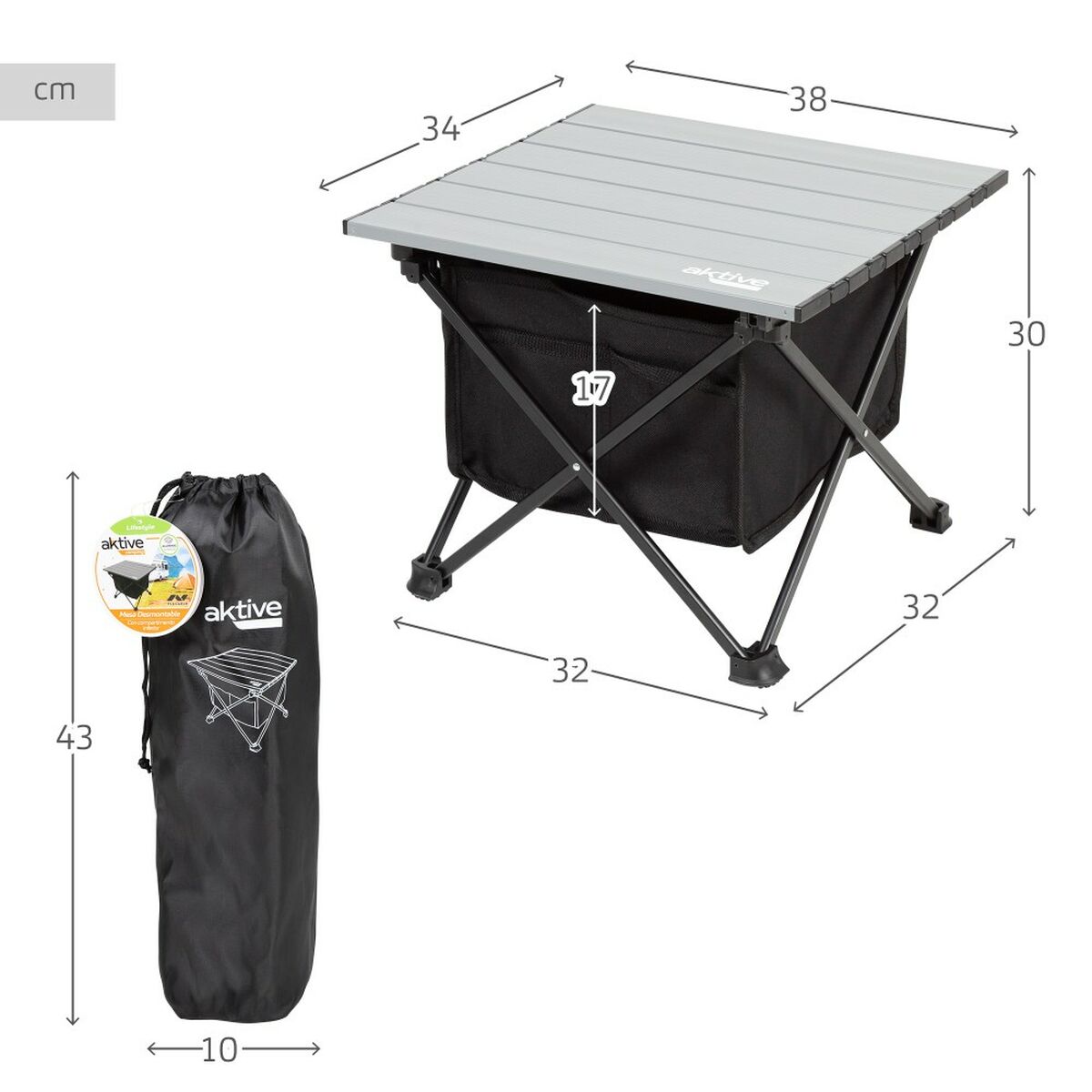 Vouwtafel Aktive Camping Tas 38 x 30 x 34 cm (2 Stuks)