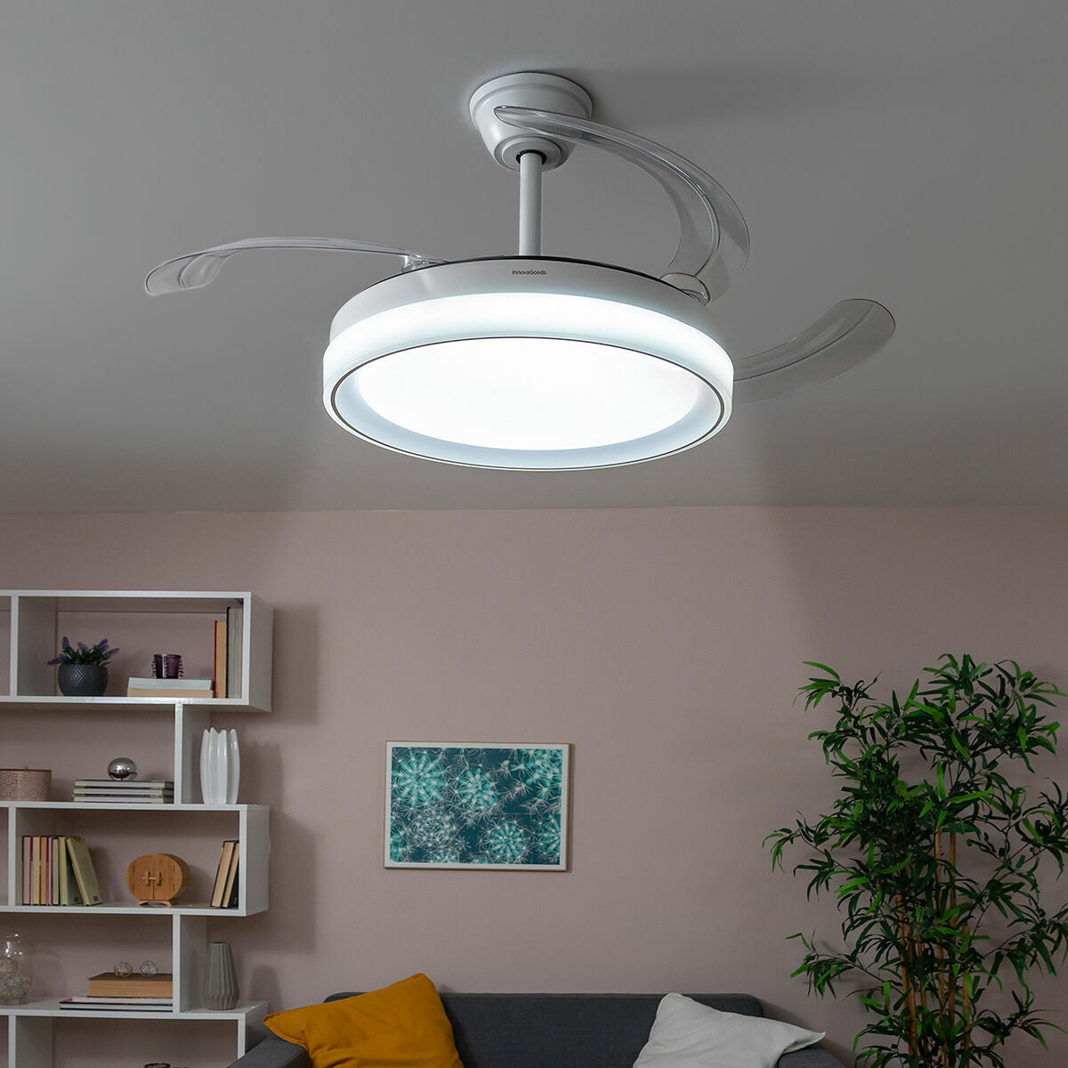 Plafondventilator met ledverlichting en 4 inklapbare bladen Blalefan InnovaGoods Wit 72 W Ø49,5-104 cm