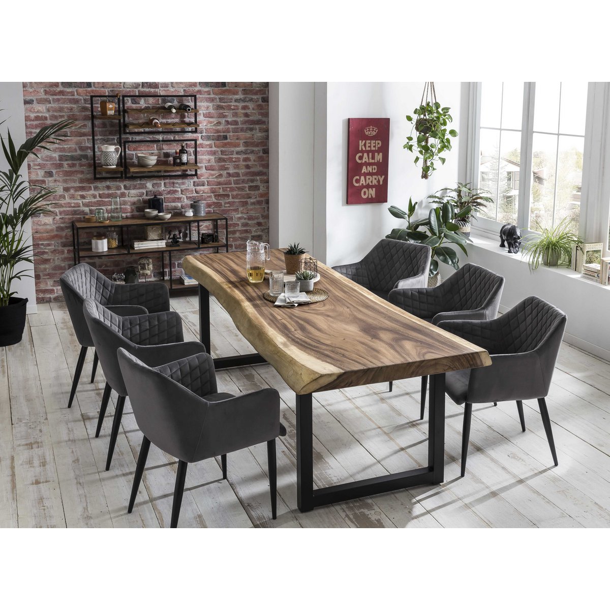 Tafel 250x90 cm, Suarhouten blad 80 mm, zwart frame