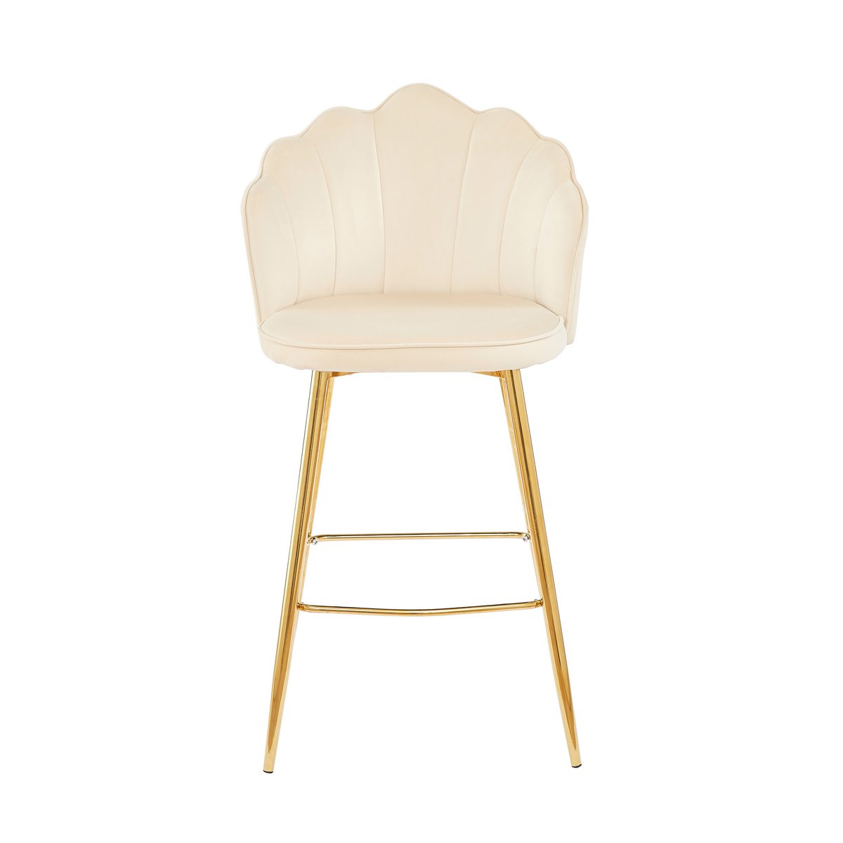 Set van 2 barkrukken met schelpdesign in beige fluweel
