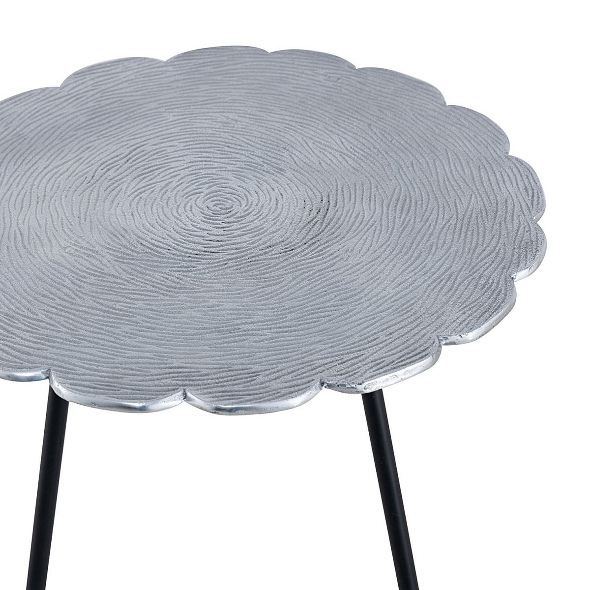 Bijzitter metalen decoratieve tafel Hilton Ø 35 x H 45 cm ronde aluminium met structuur zilver of goud