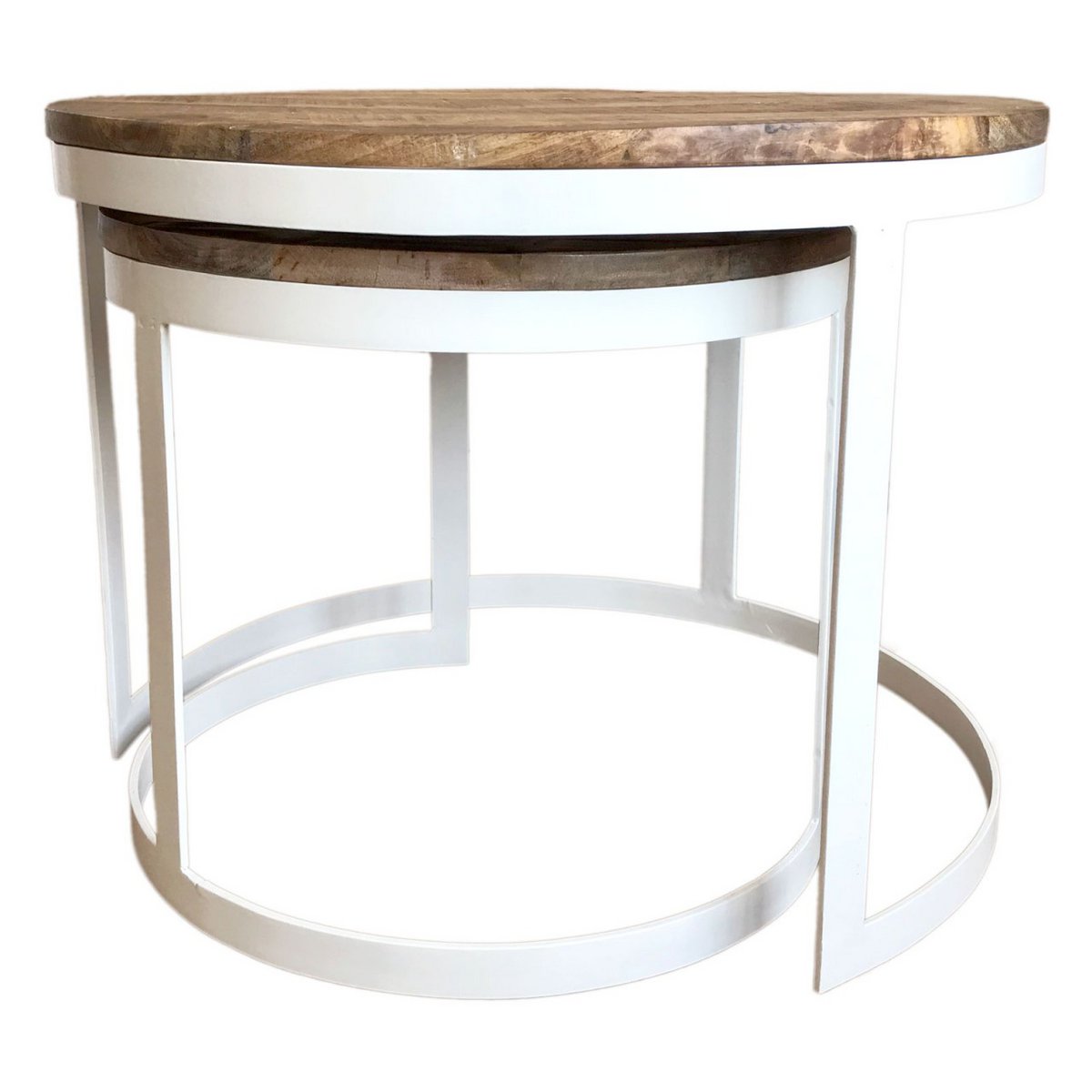 Salontafel set van 2 bijzettafel woonkamertafel rond Austin metalen frame antiek zilver of zwart