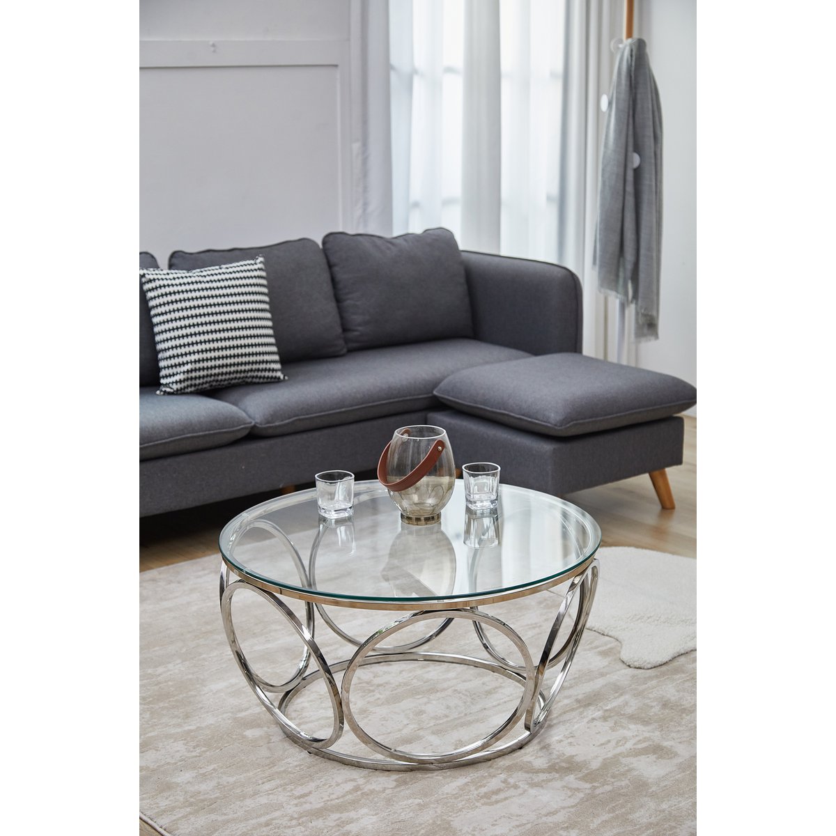 Salontafel Ø 80 cm zilver/helder glas