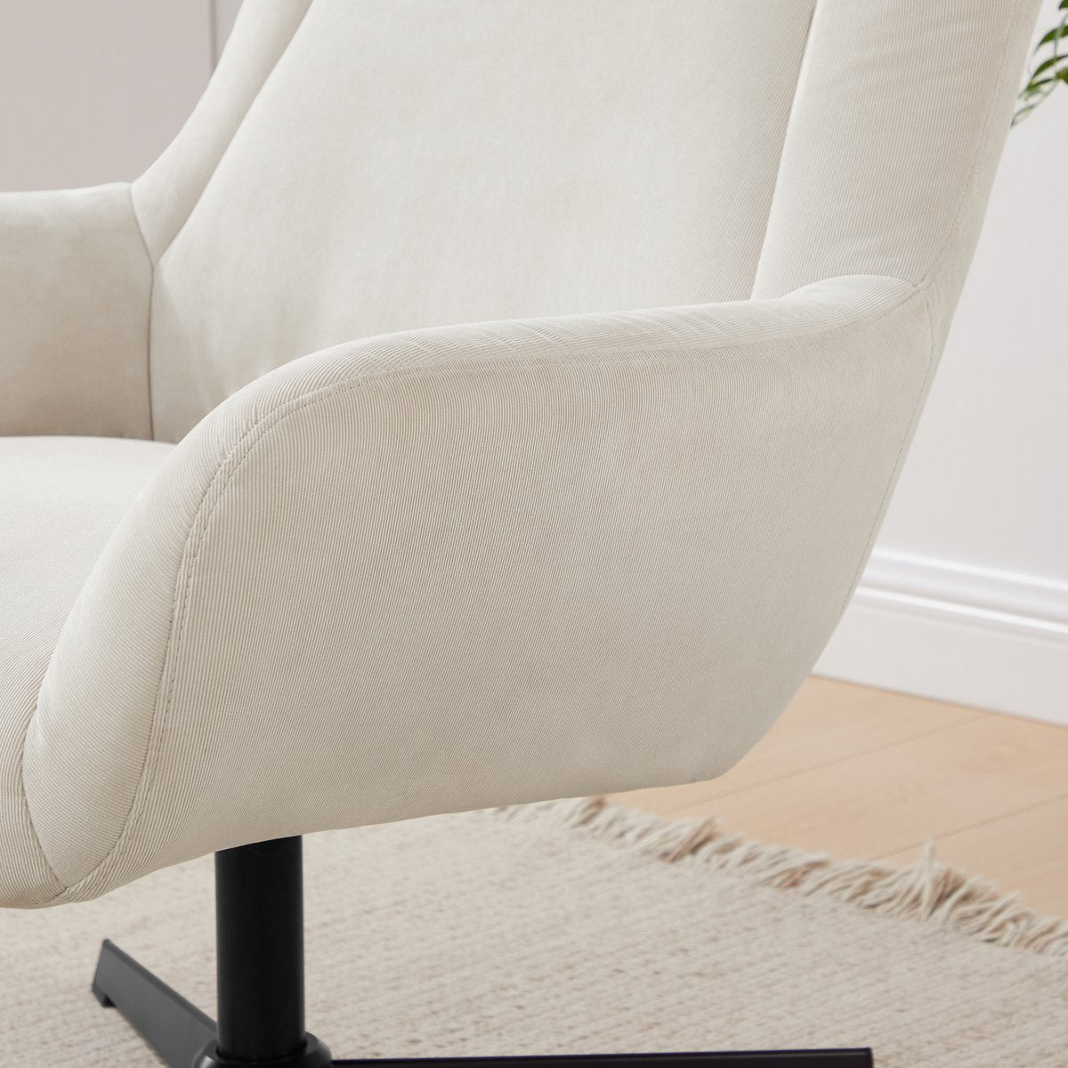 Fauteuil en kruk corduroy look beige