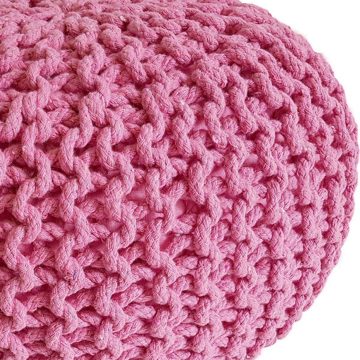 Sitzhocker Pouf SET 2 Stück Ø 55 cm H 37 cm Strickhocker Bodenkissen Grobstrick-Optik nachhaltig