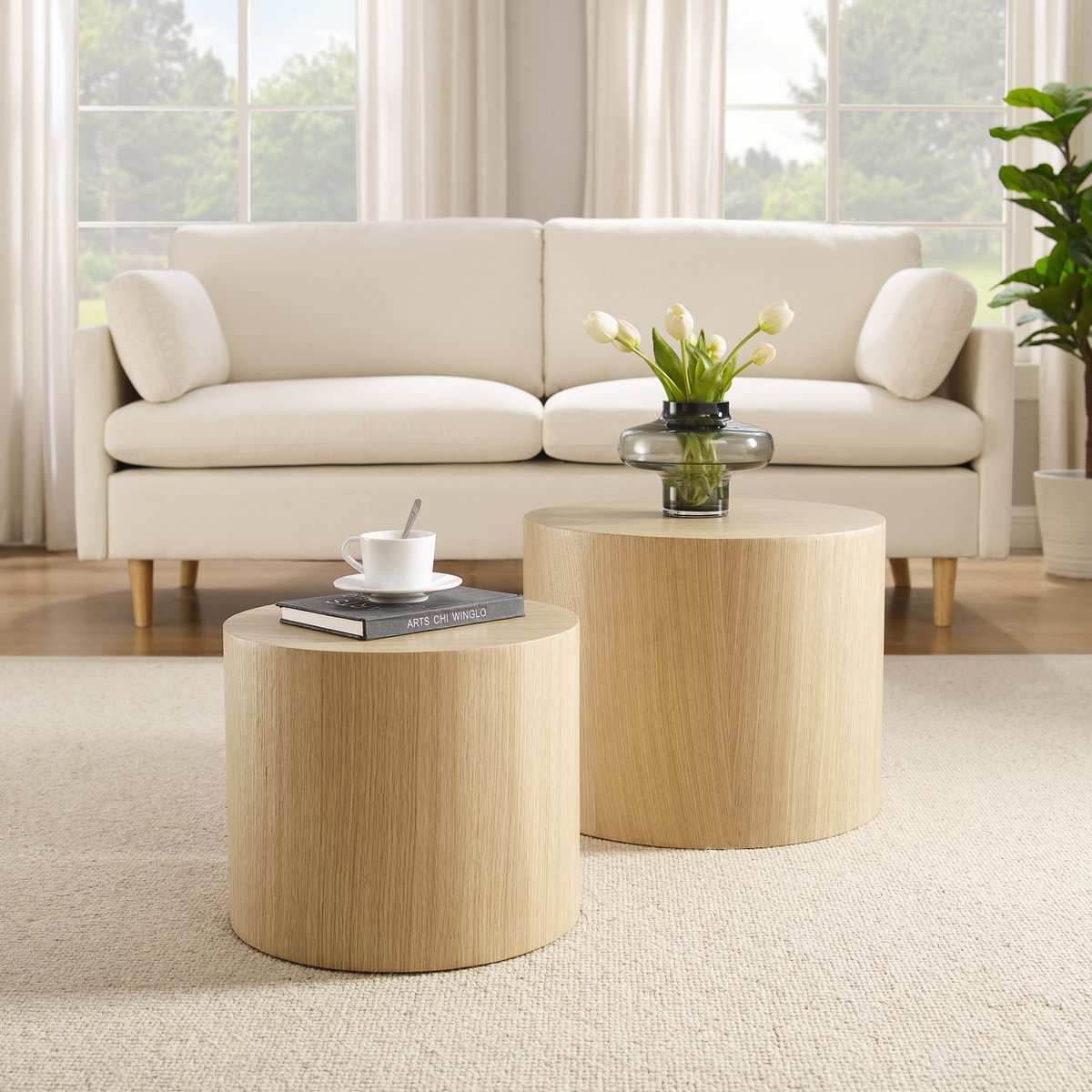 Set van 2 eiken salontafels