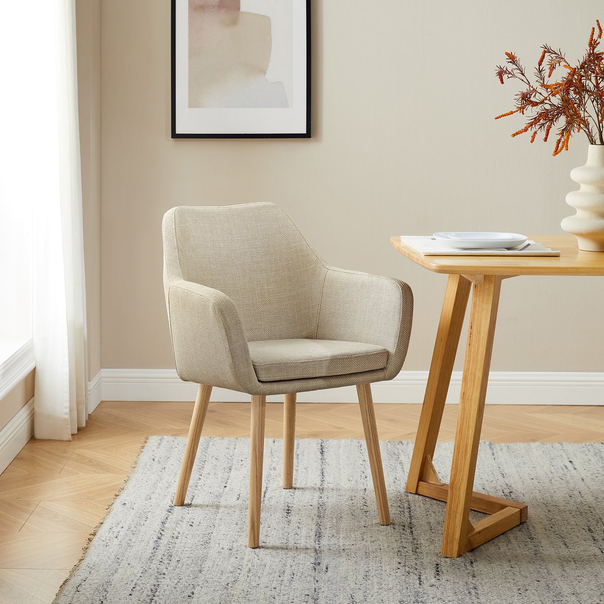 Fauteuil structuurstof beige