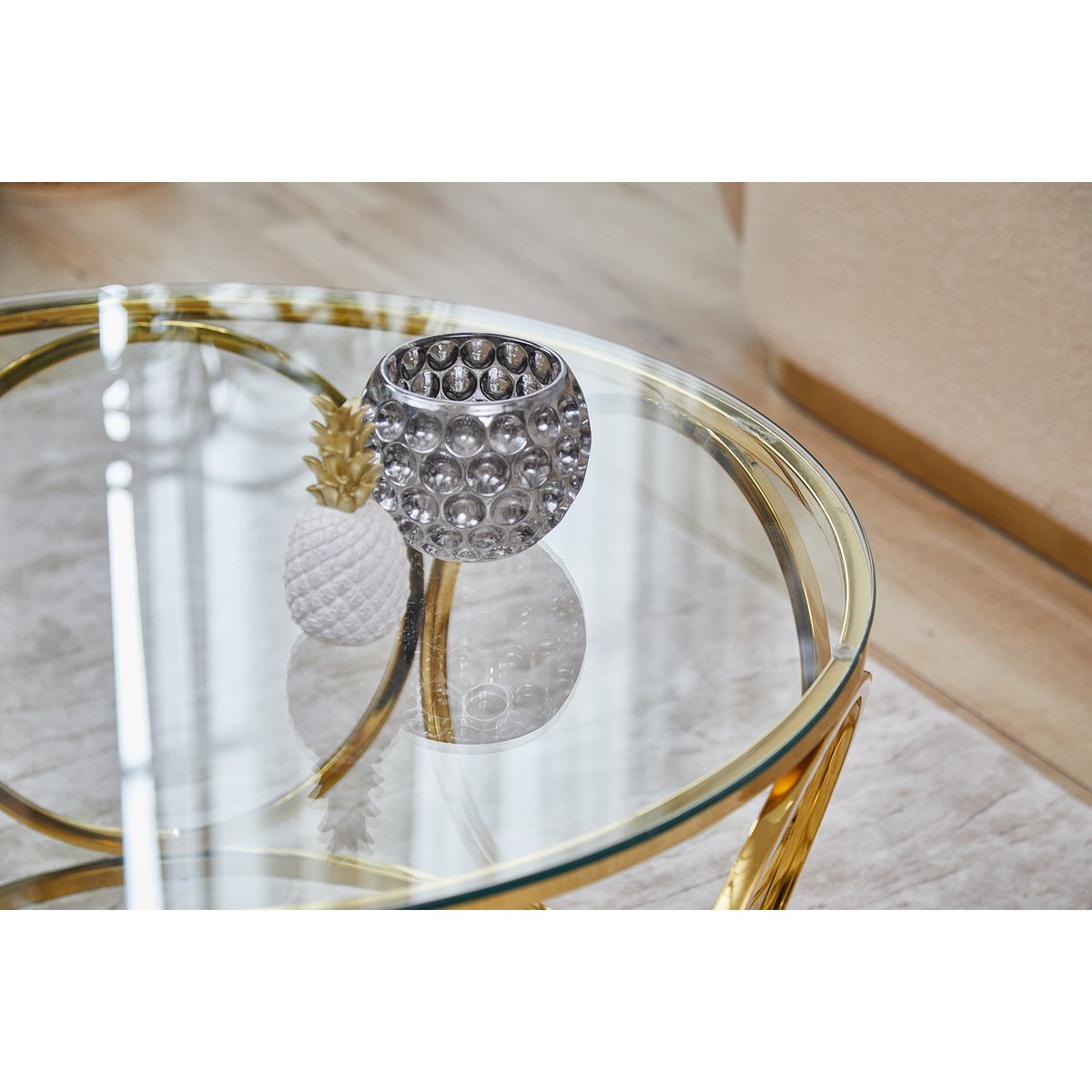 Salontafel Ø 80 cm goud/helder glas