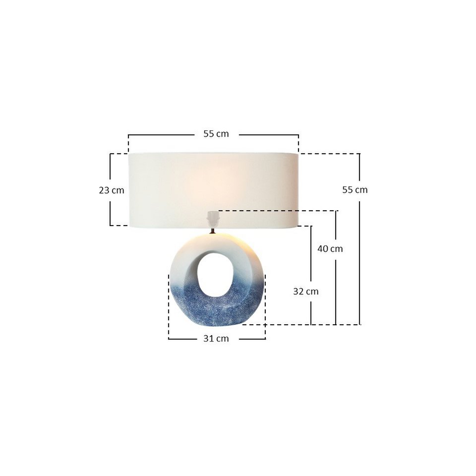 Tafellamp keramiek/linnen blauw/wit