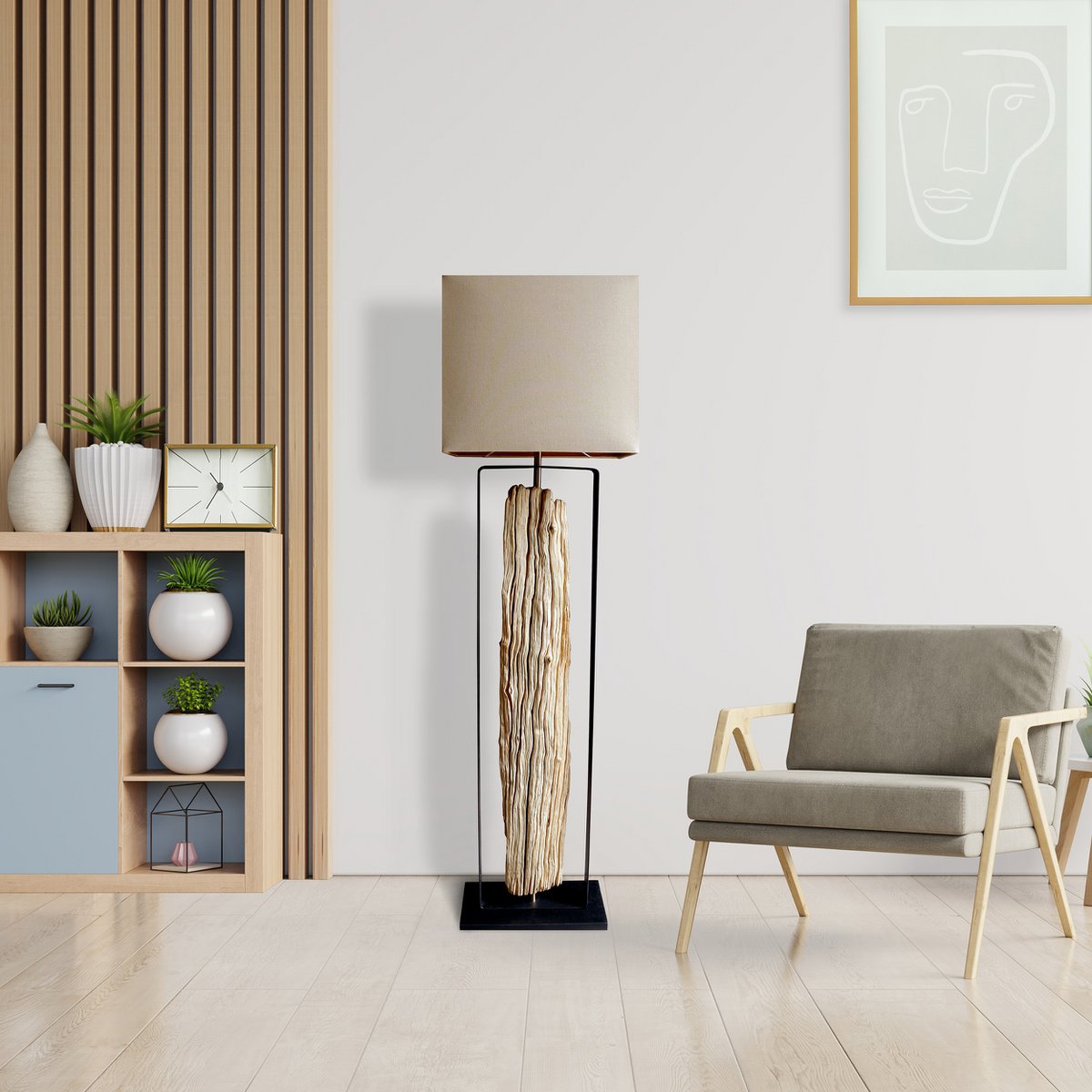 Vloerlamp drijfhout naturel/beige 165 cm