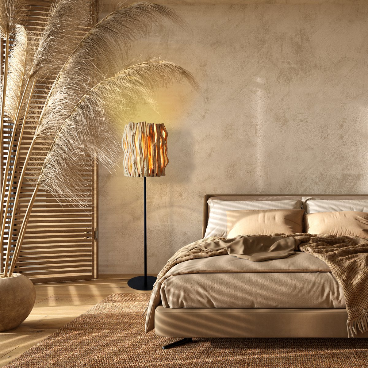 Vloerlamp drijfhout naturel/zwart 140 cm