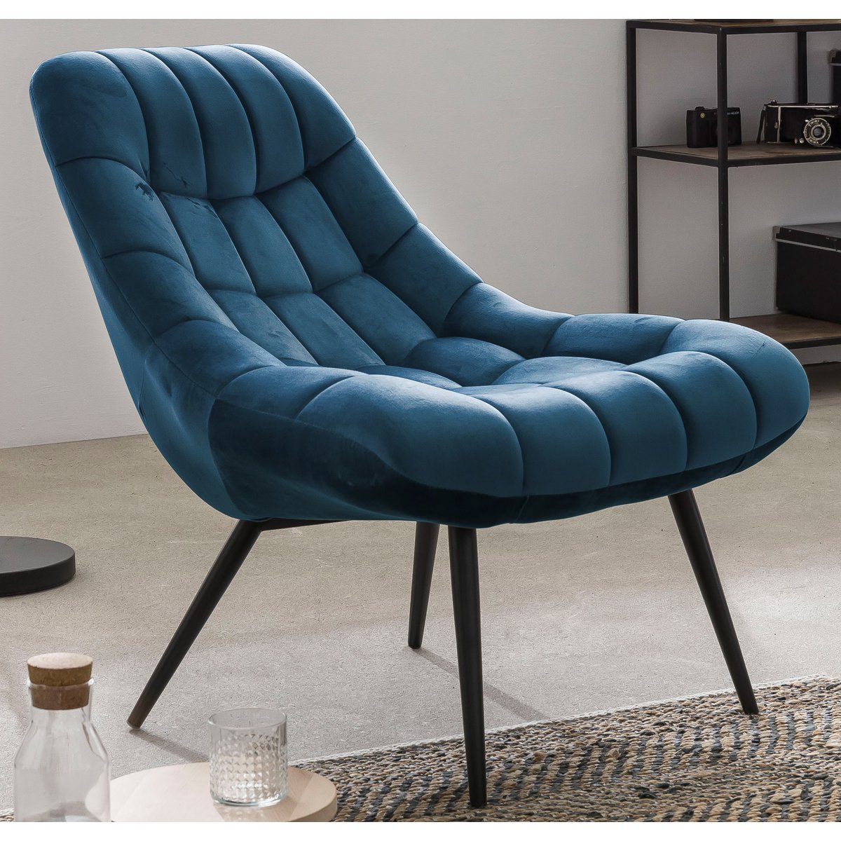 Fauteuil XXL velours blauw metaal zwart