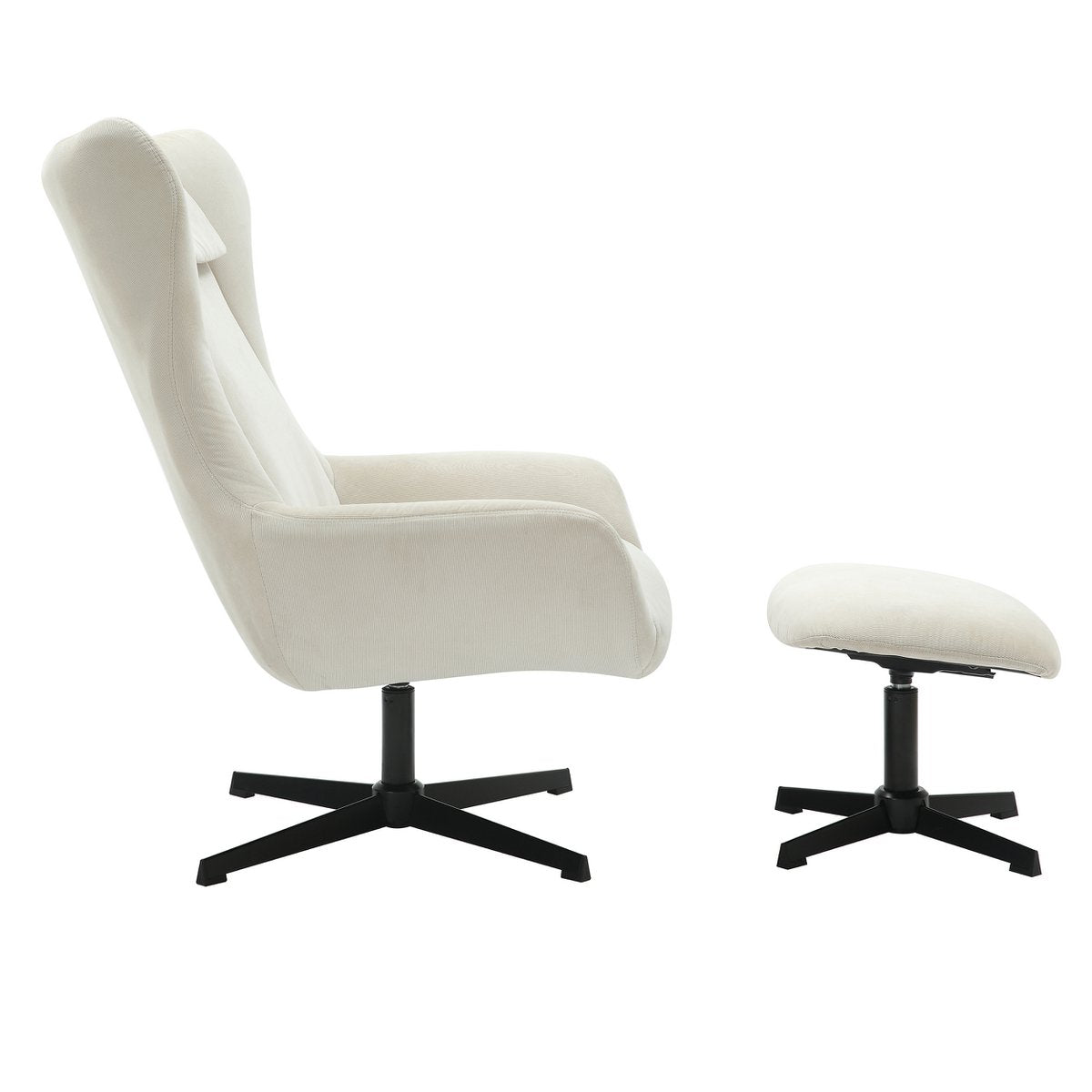 Fauteuil en kruk corduroy look beige