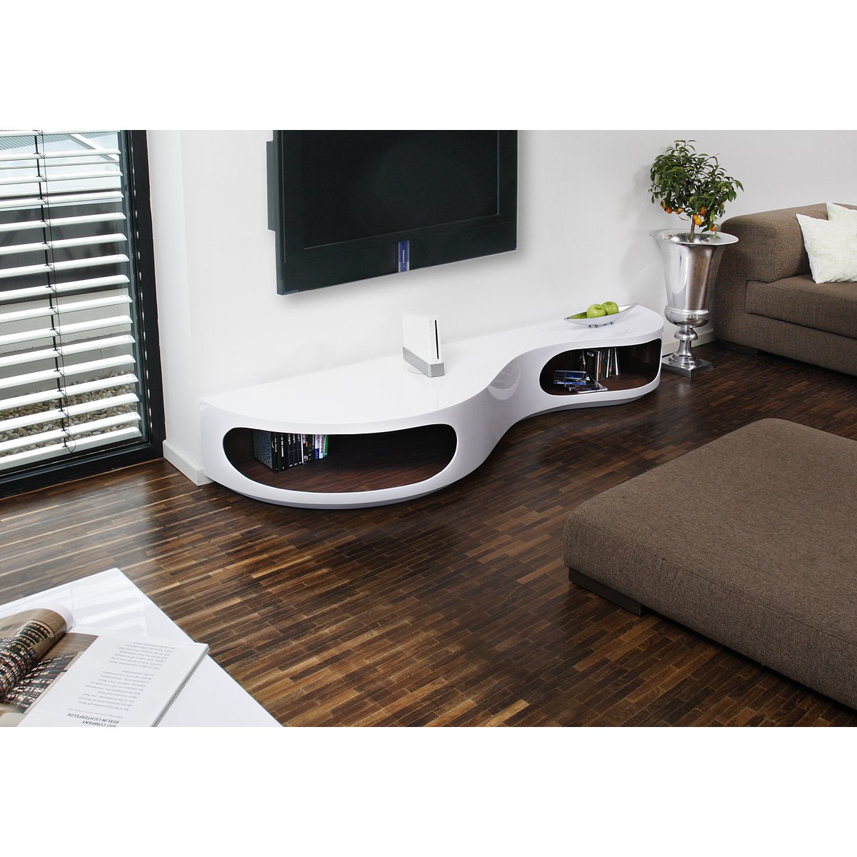 Lowboard 200x50x30 cm wit/walnoot