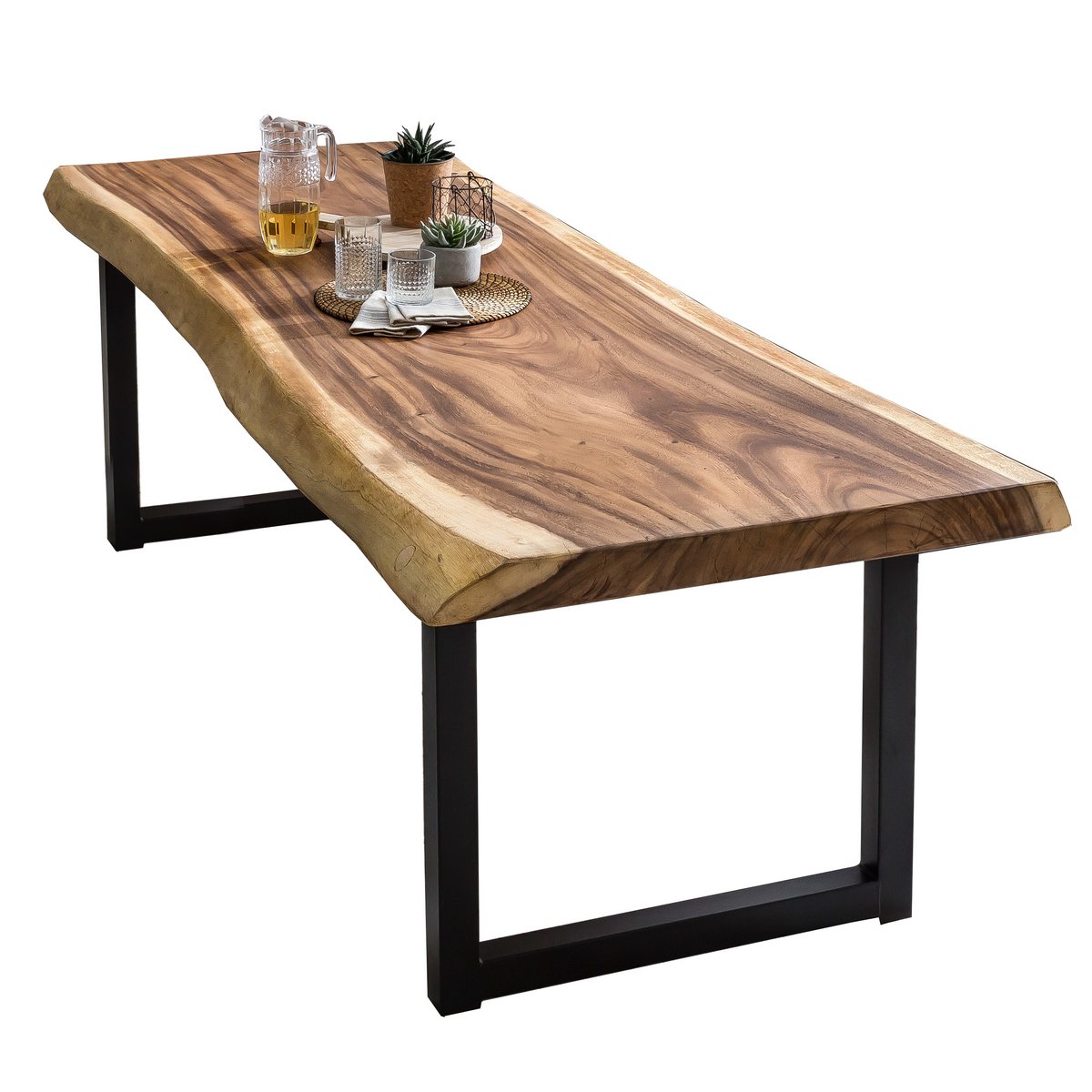 Tafel 250x90 cm, Suarhouten blad 80 mm, zwart frame