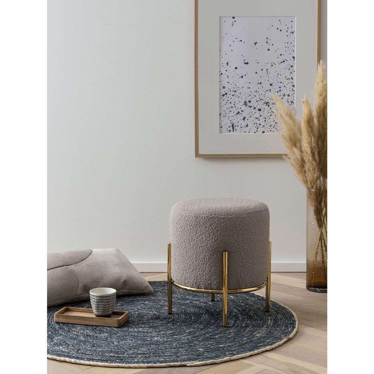 Polsterhocker Ø35 cm Bouclé Stof Taupe