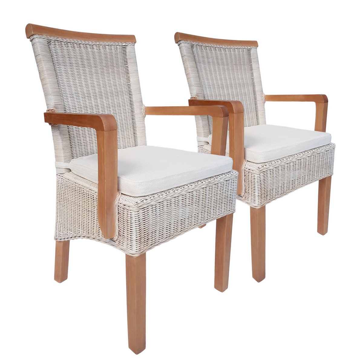 Eetkamerstoelen stelen 2 stuks met armleuningen Rattan stoelen Wit Perth Rattan Ratta stoelen duurzaam