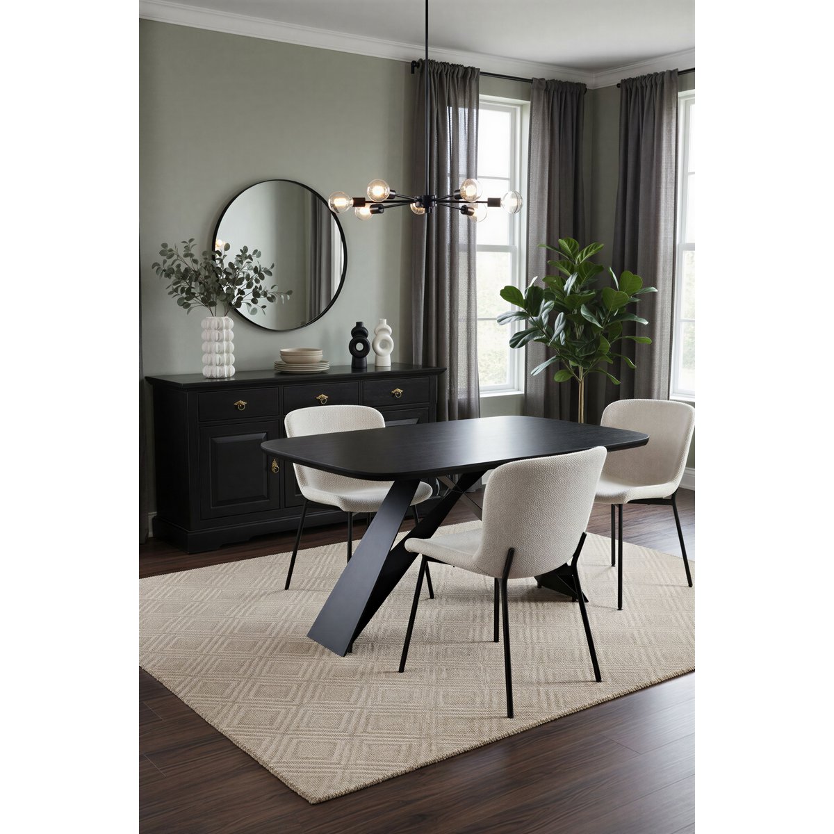 Eettafel 200x100 cm, massief Mango blad, zwart Cross Base metalen frame
