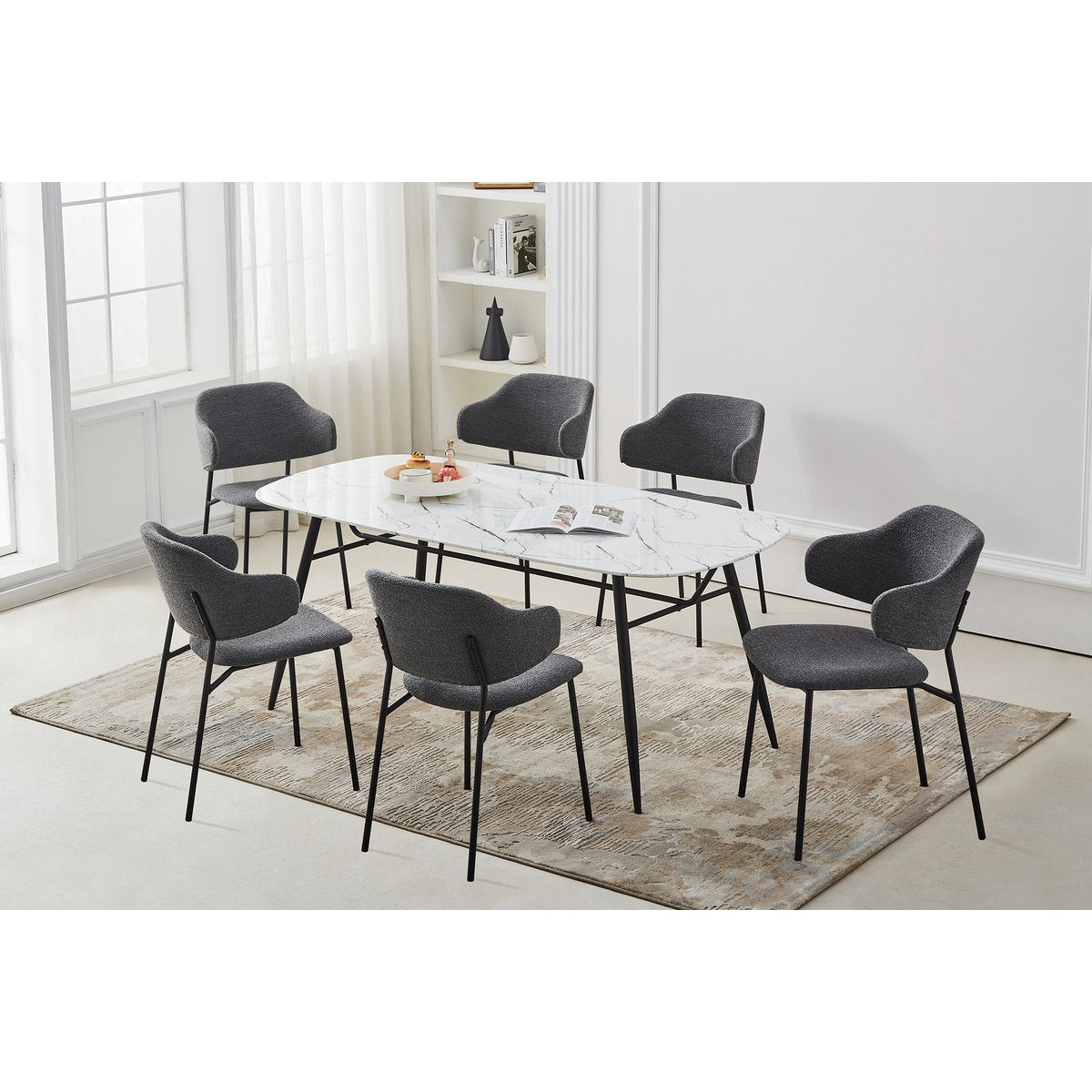 Bouclé fauteuil set van 2 donkergrijs