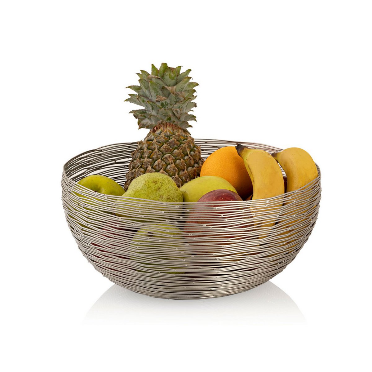 Fruitmand 4-delige Ø 30 cm H 13 cm broodmand fruitkom metaal rond zilveren of gouden poppendraadstructuur