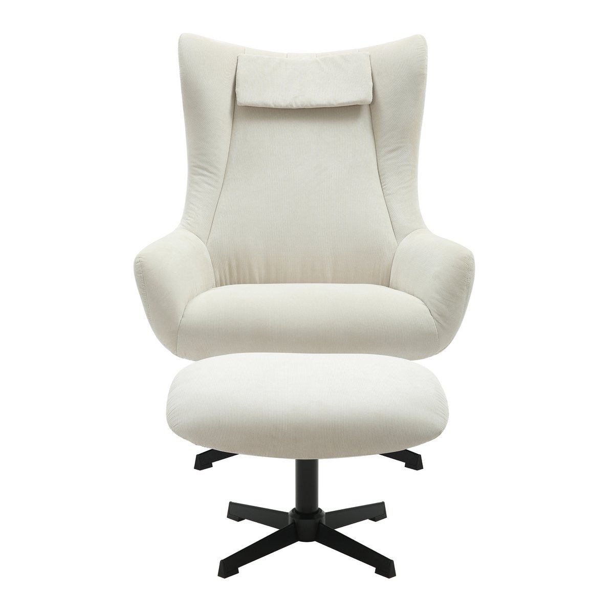 Fauteuil en kruk corduroy look beige