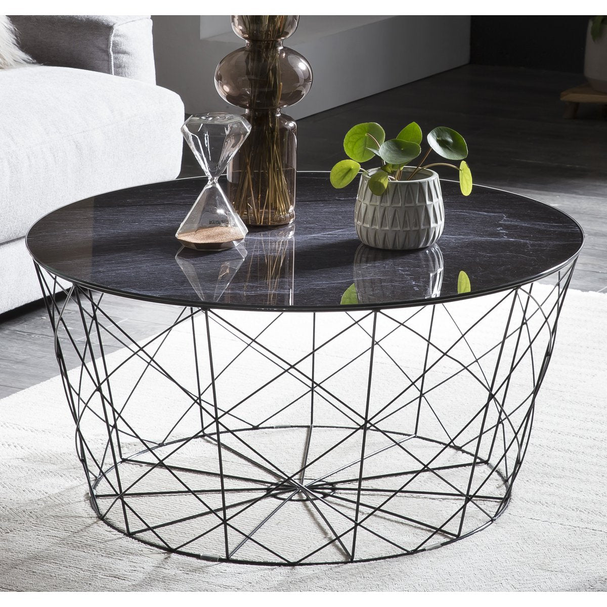 Salontafel met metalen mand Ø 80 cm