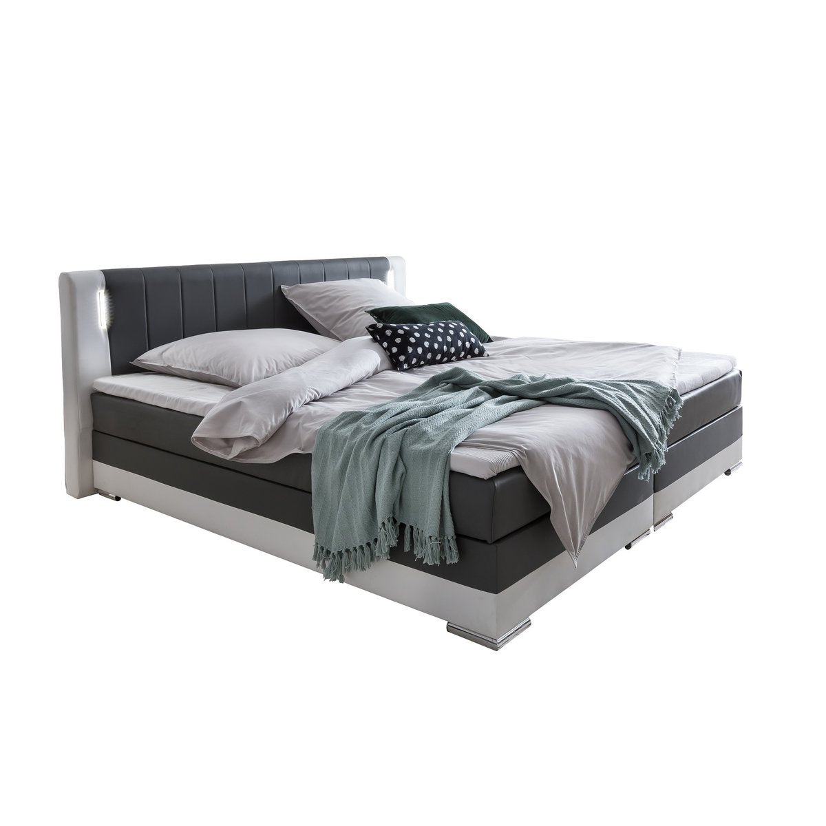Boxspringbed 180 x 200 cm LED grijs/wit kunstleerlook