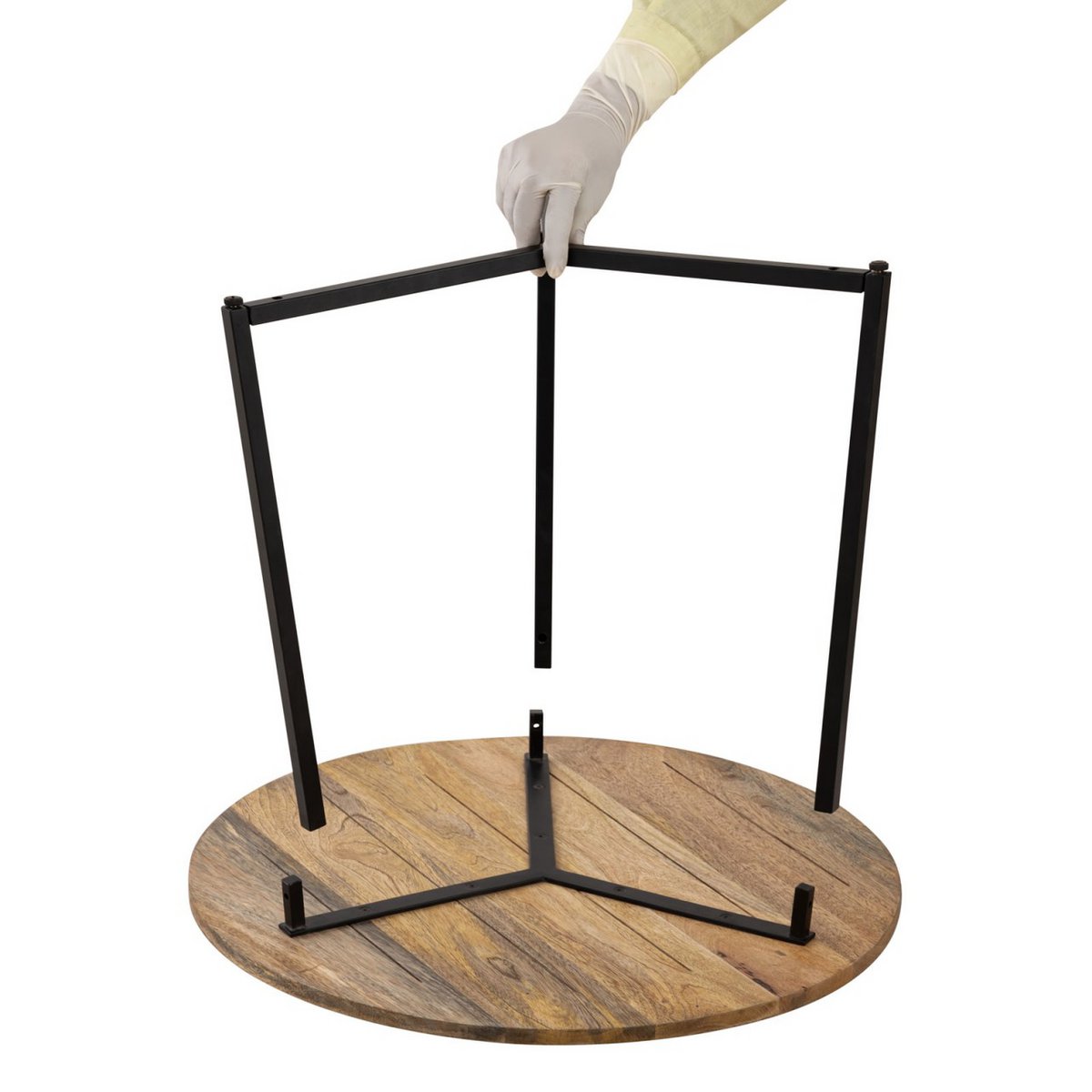 Salontafel ronde zijtafel vast hout Ø 56 cm woonkamer tafel la palma metalen frame zwart