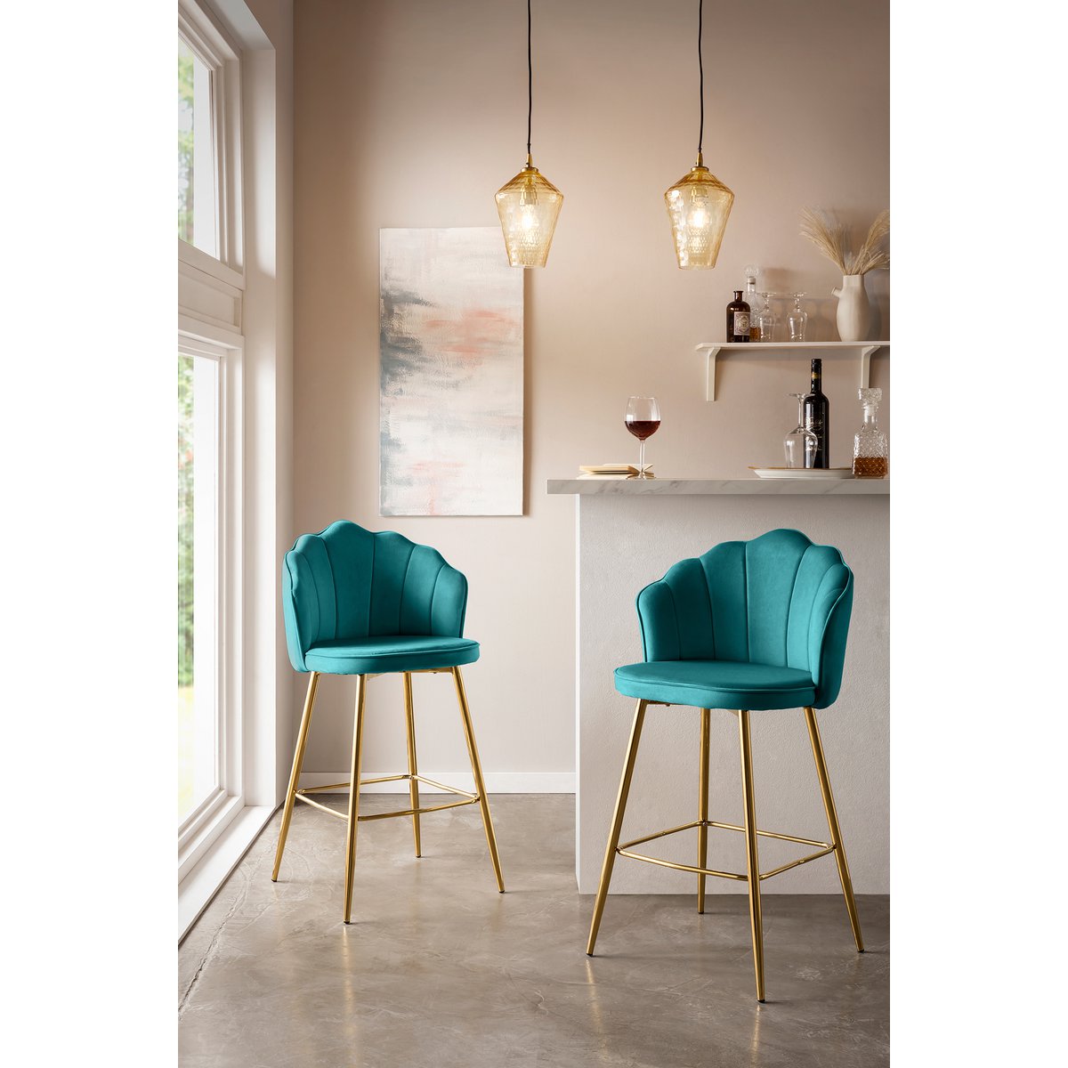 Set van 2 Shell Design Velvet Barkrukken Groen
