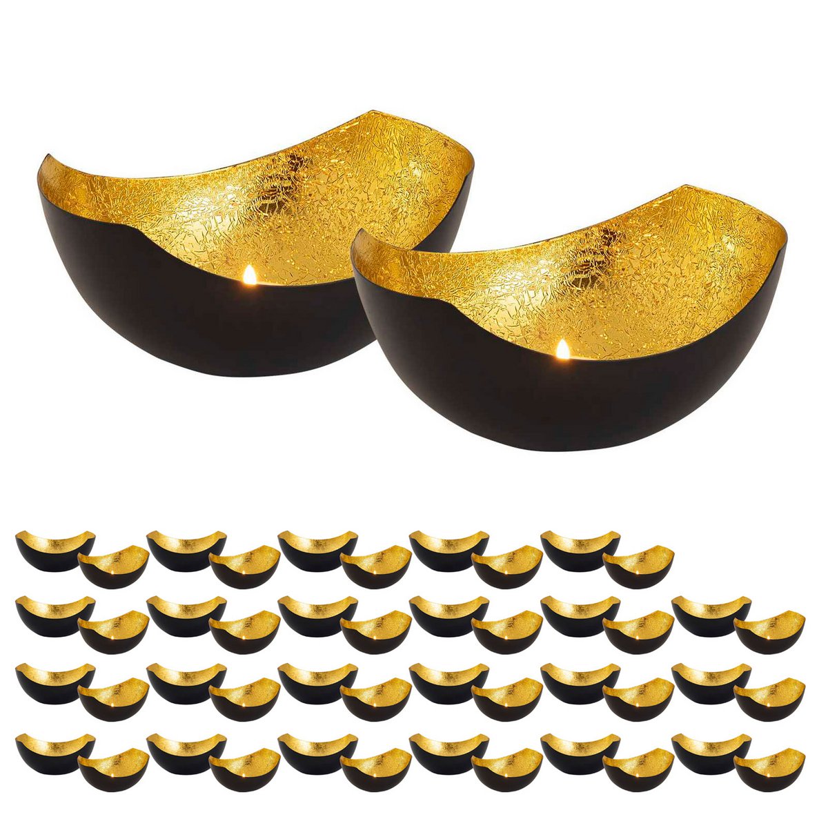 Tealight-houder 48-delige set 2´x 24 VE kandelaar Love Shell-vorm Black mat vergulde binnenin