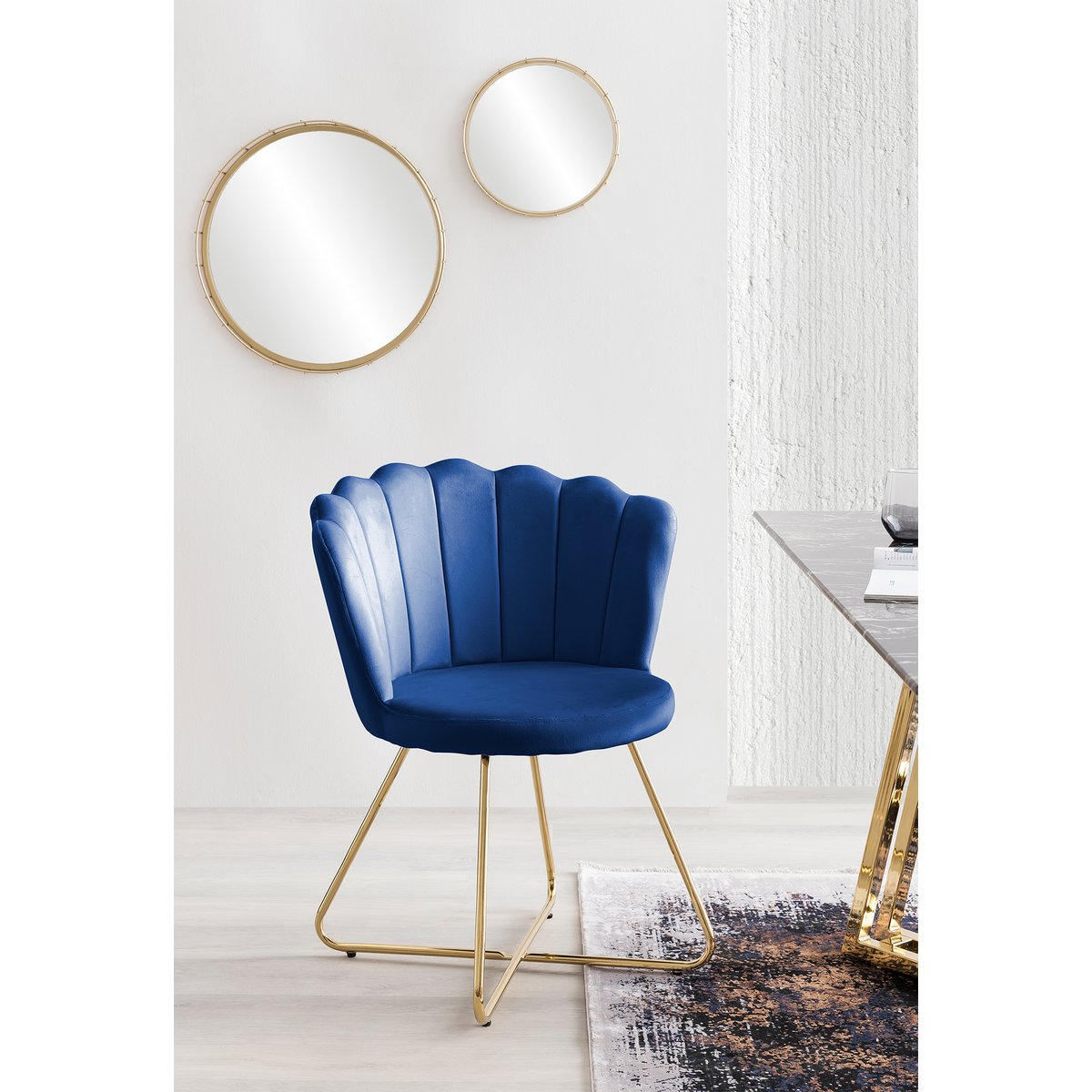 Fluwelen schelpstoel set van 2 donkerblauw