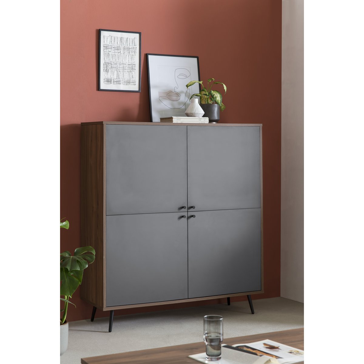 Dressoir walnoot/grijs