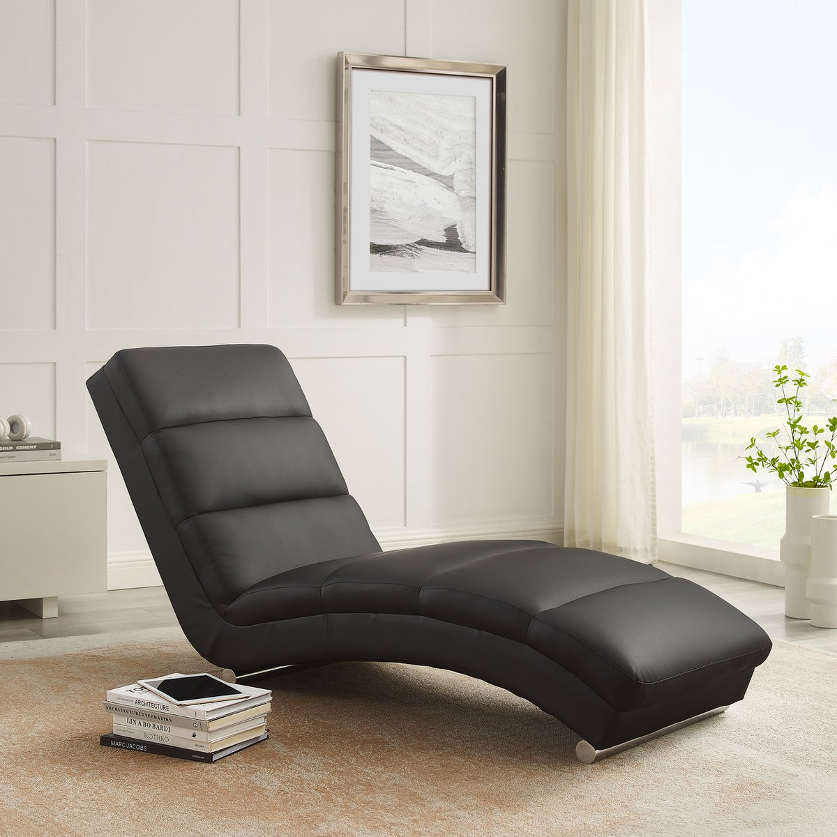 Relax ligbed zwart kunstleer look