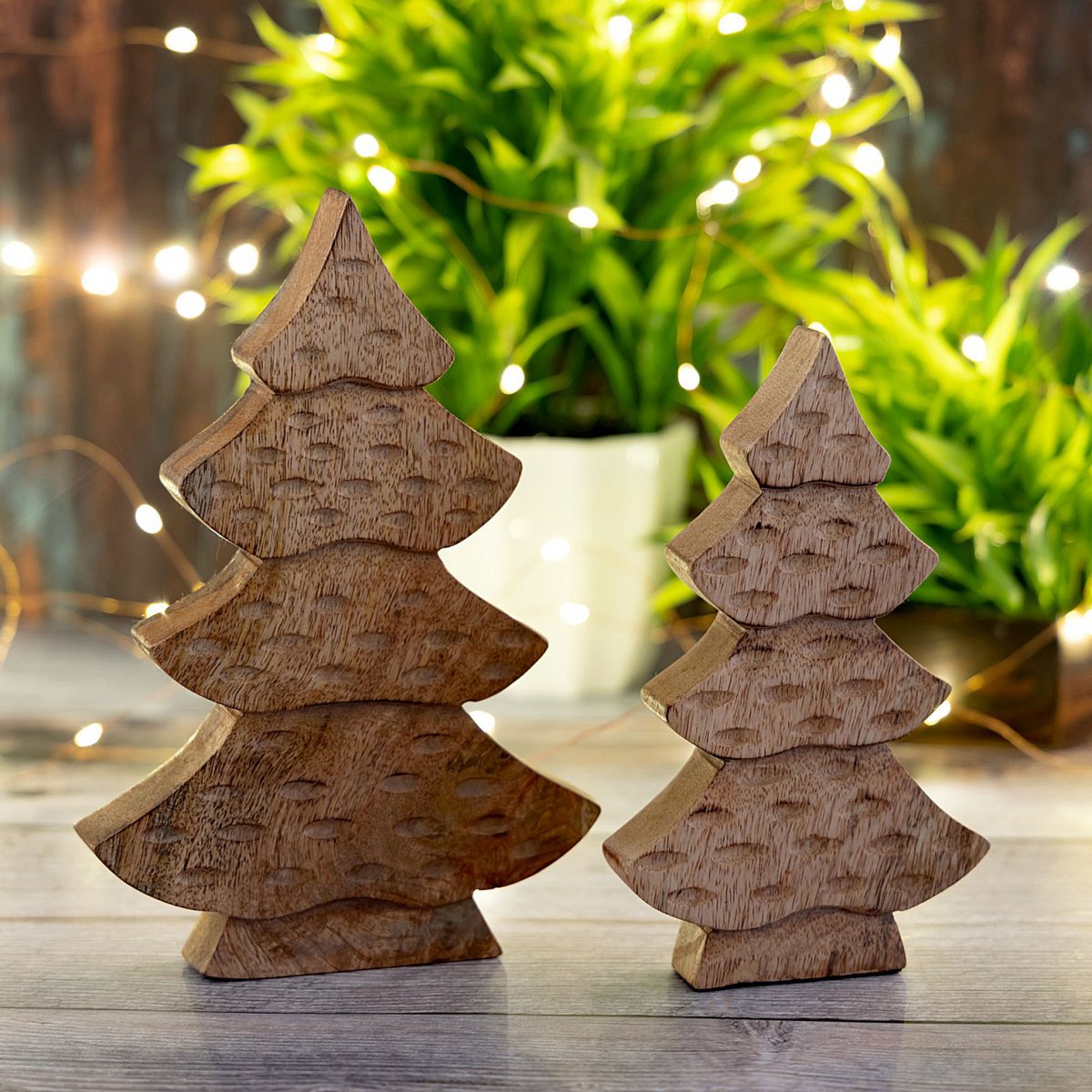 Decof Figuur Tree 2er Set houten figuur H23/20 cm hoofddoos 16-delige kerstdecoratie mango hout