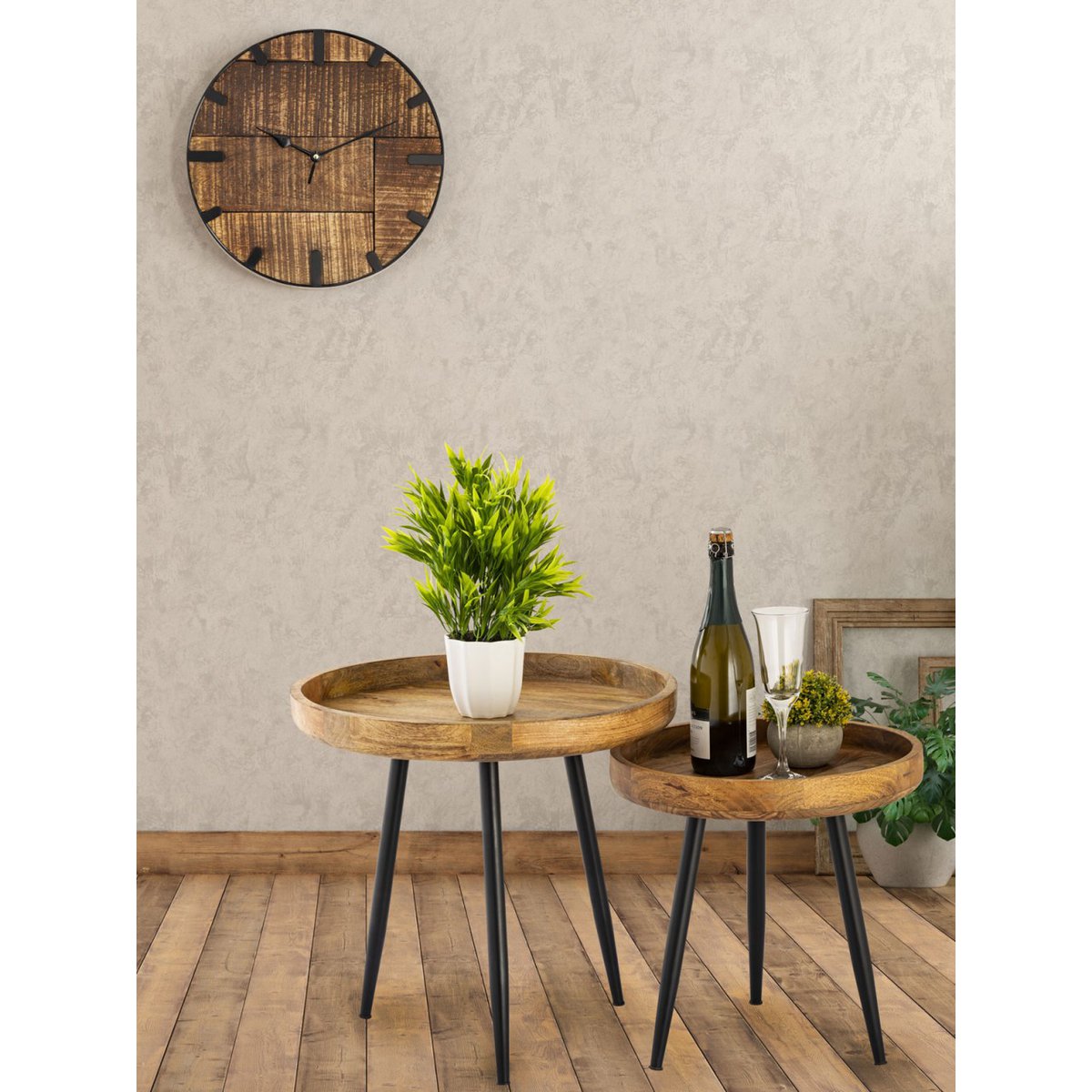 Bijzettafel hout rond Ø 40 of 50 cm 2e keuze Vancouver salontafel woonkamer tafel benen zwarte mat