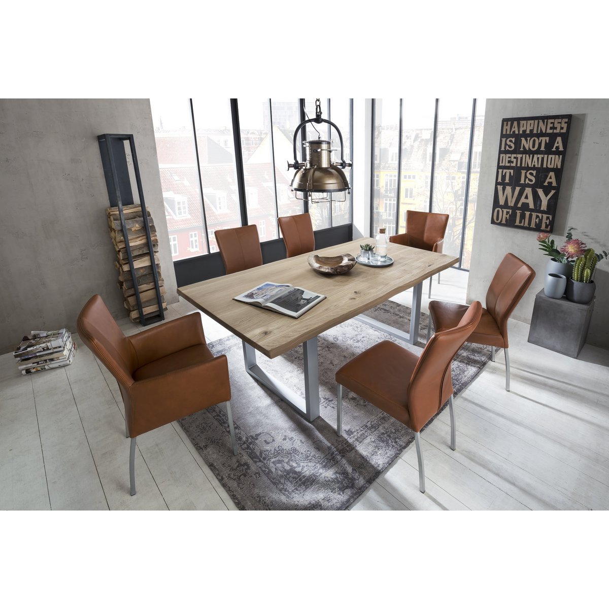 Tafel 140x80 cm, wilde eik, zilveren frame