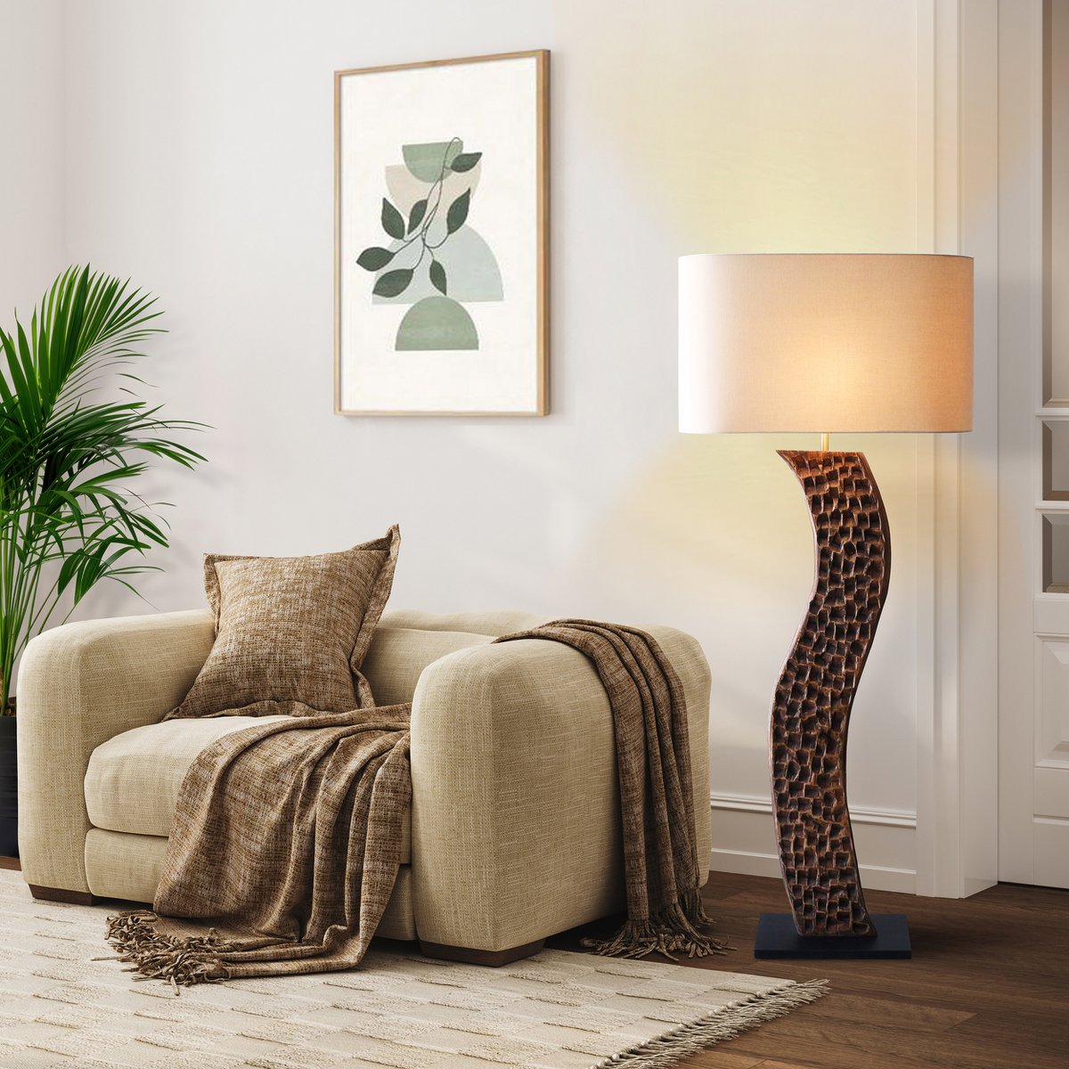 Vloerlamp acacia/linnen naturel 171 cm