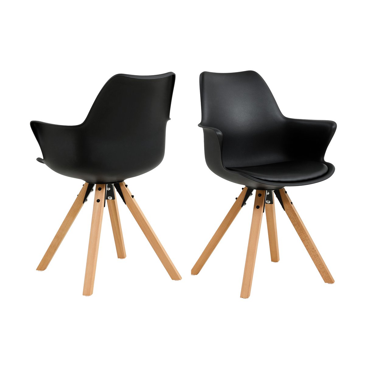 Fauteuil met kunststof schaal set van 2 zwart