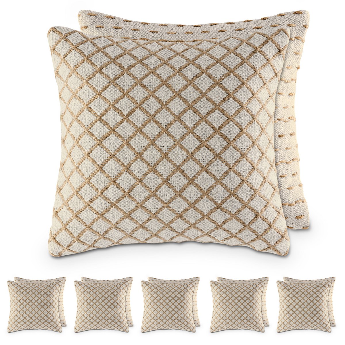 Sierkussen 40x40cm 12-delige set 2 x 6 PU bankkussen sierkussen katoen en naturel jute